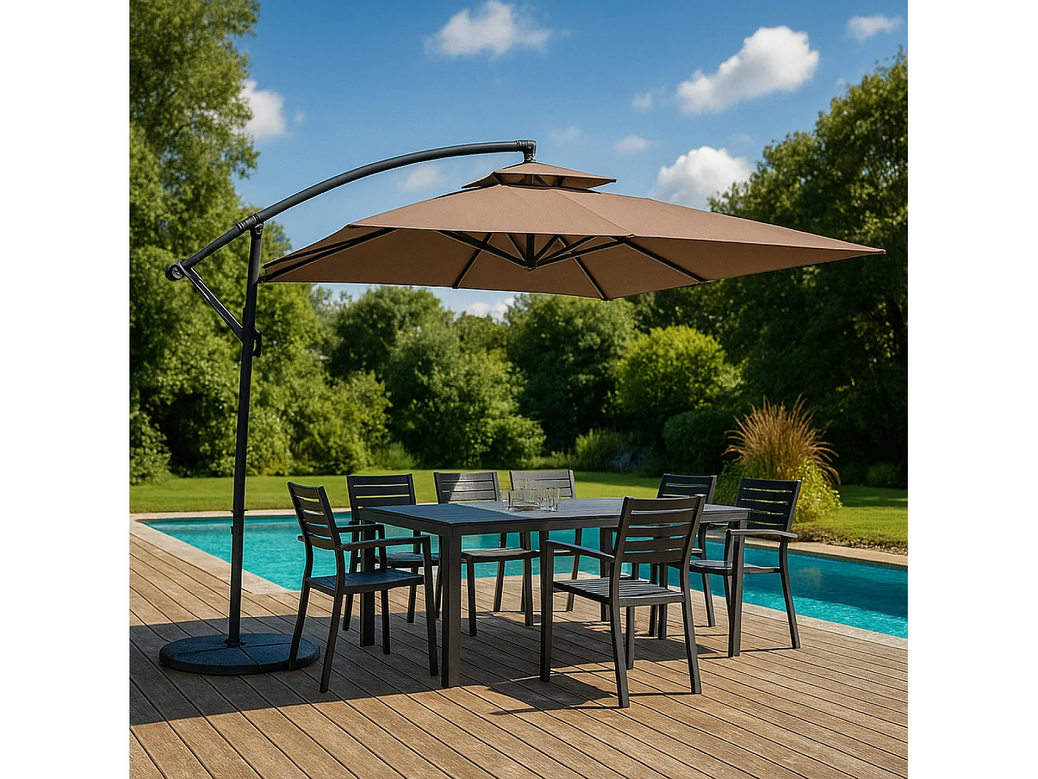Guarda-sol deslocado redondo 3m chocolate CAPRI