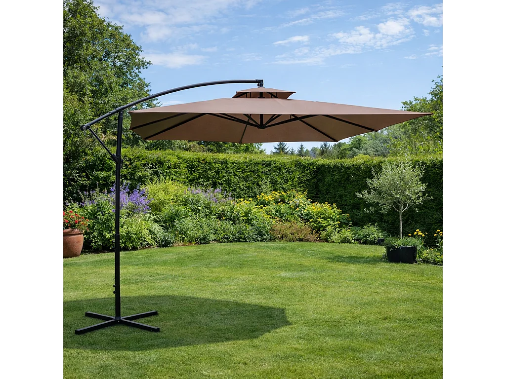 Parasol marron déporté rond 2,95 x 2,95 m CAPRI
