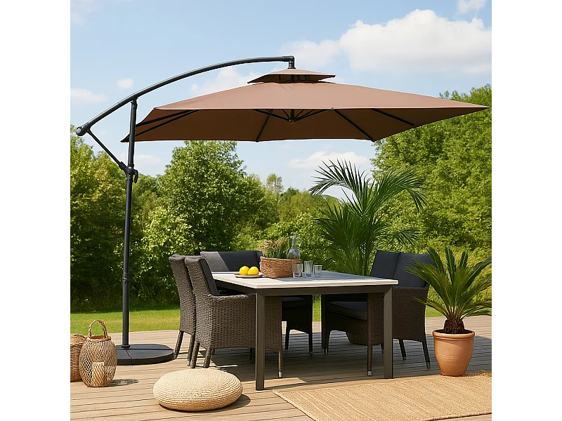 Verplaatste ronde parasol 3m chocolade CAPRI
