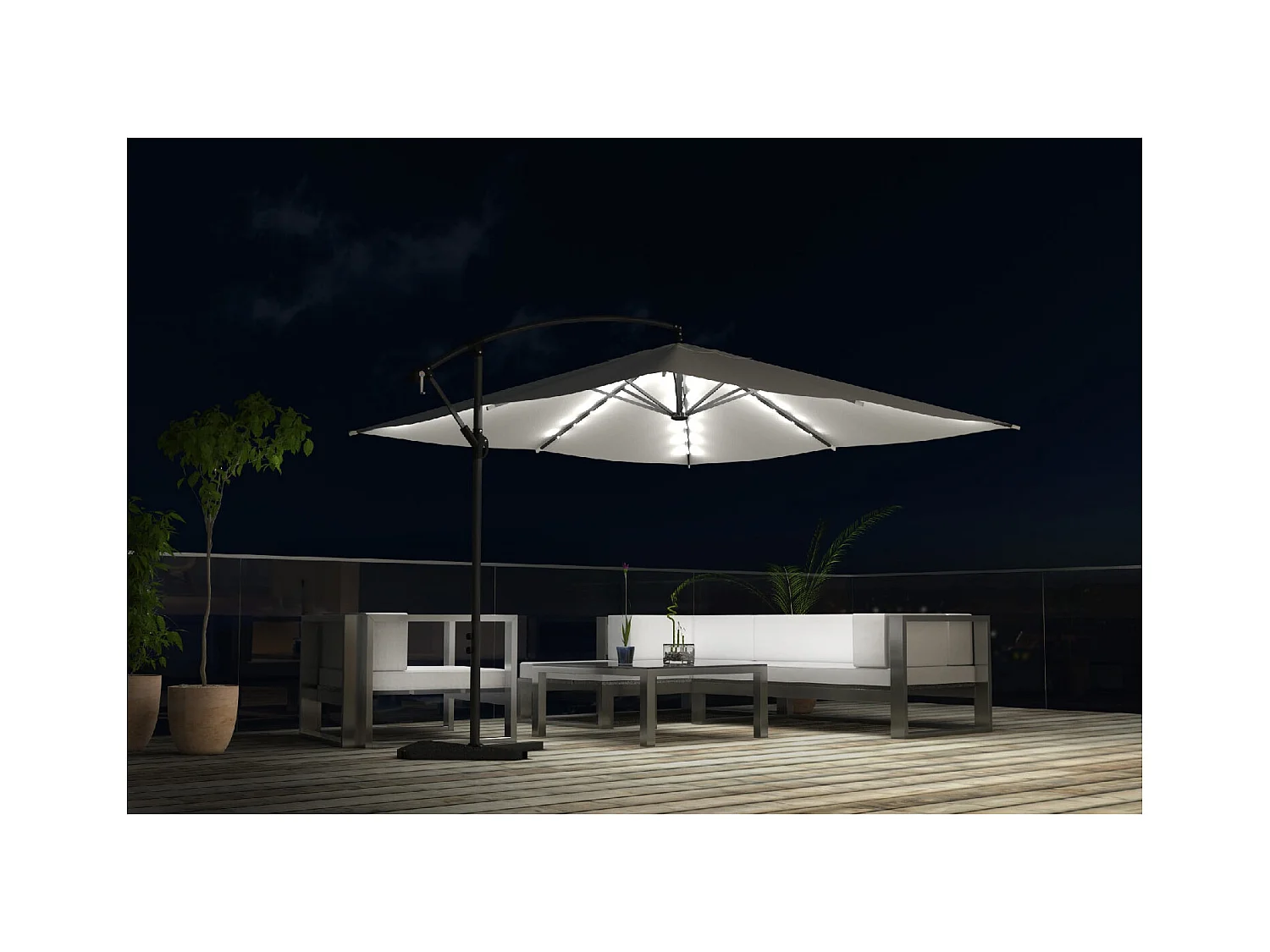 Solenzara Bulle écru : parasol LED déporté 3x3m SOLENZARA