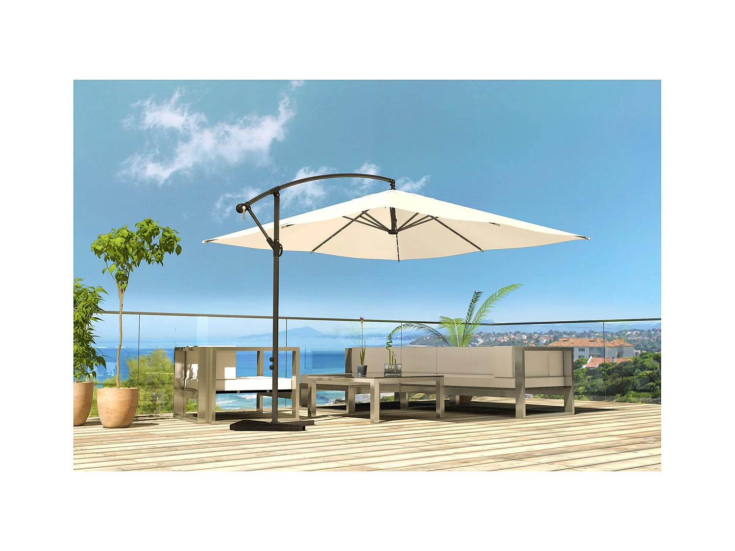 Solenzara Bulle écru : parasol LED déporté 3x3m SOLENZARA