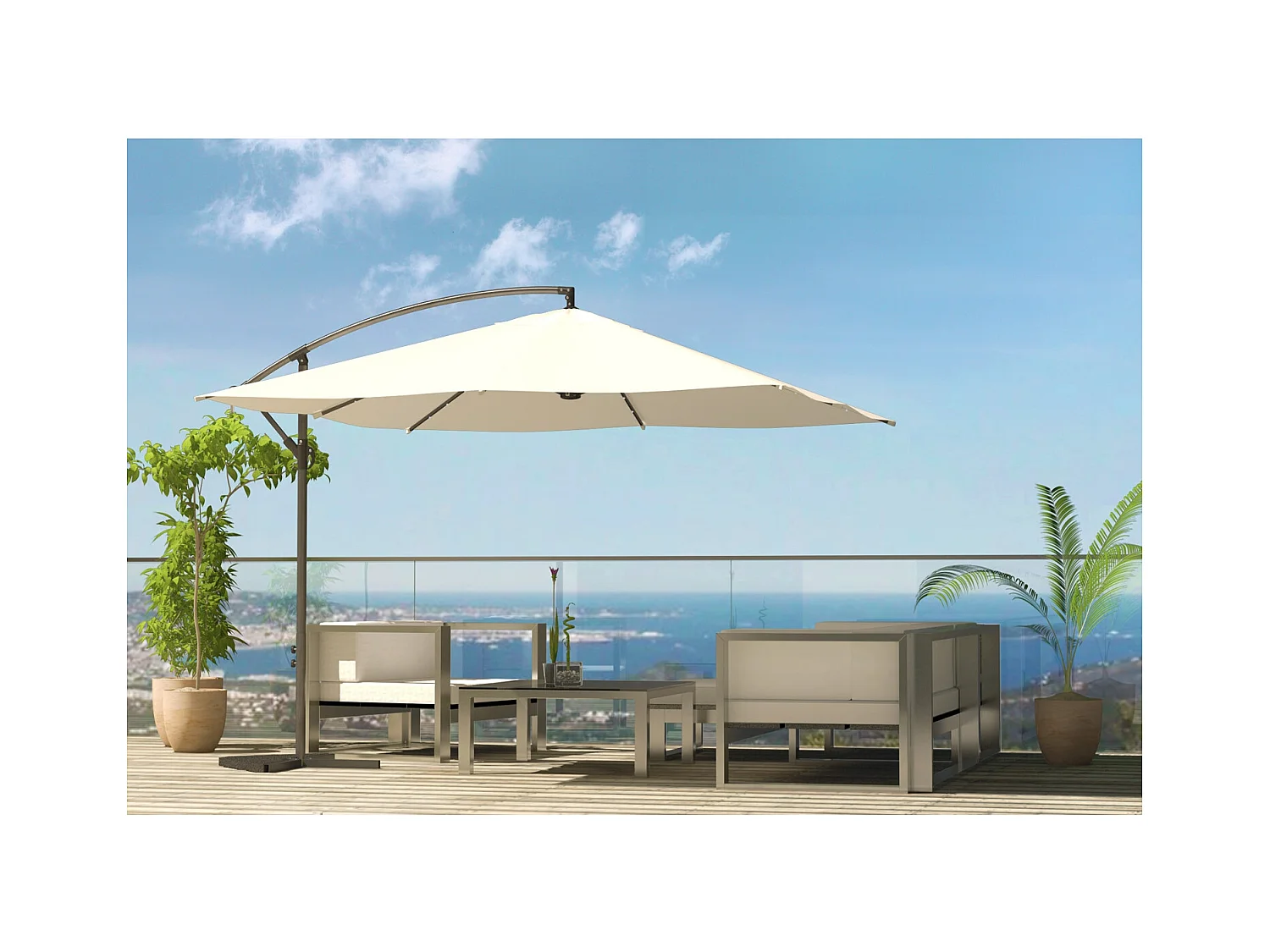 Solenzara Bulle écru : parasol LED déporté 3x3m SOLENZARA
