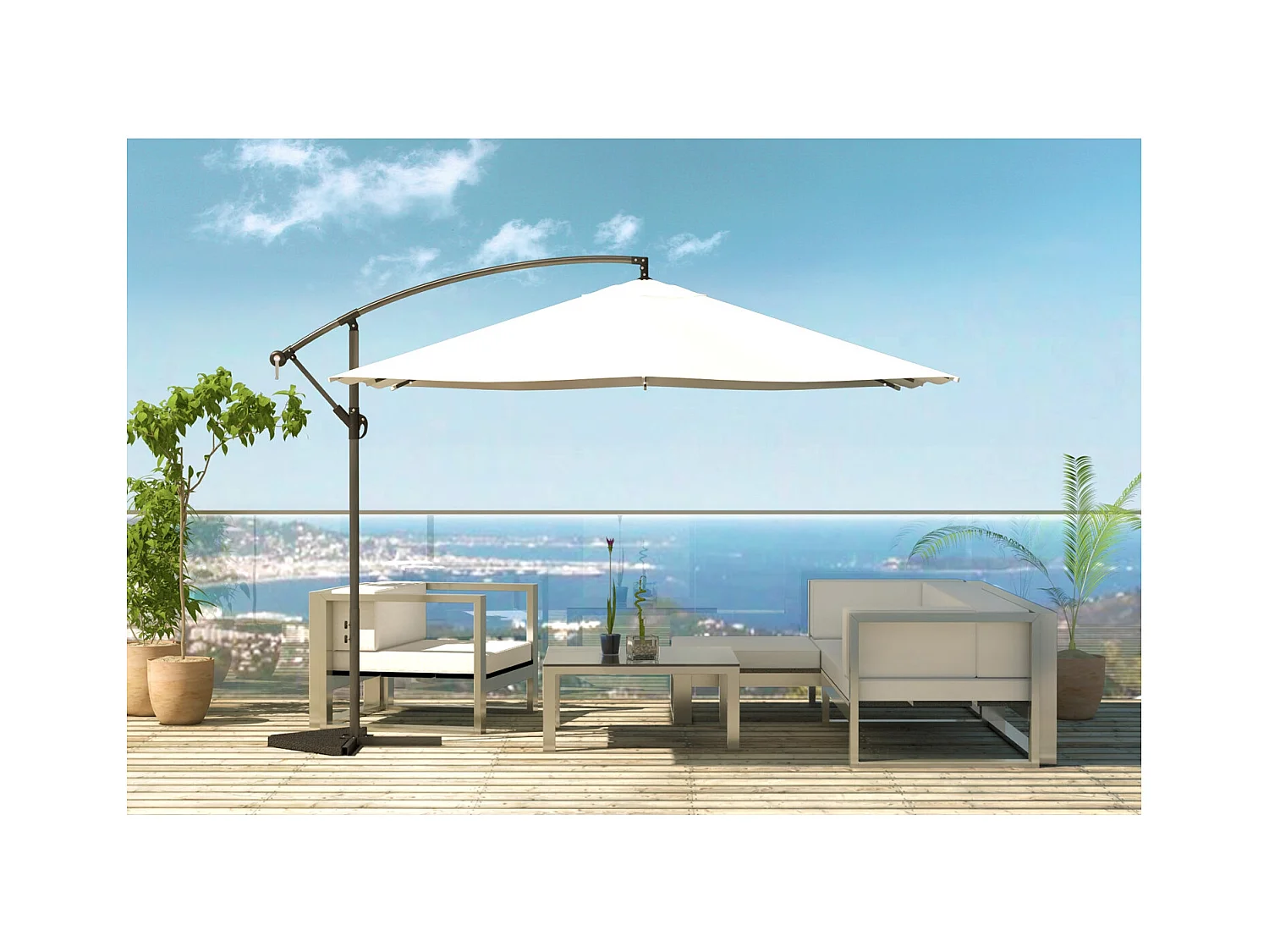 Solenzara Bulle écru : parasol LED déporté 3x3m SOLENZARA