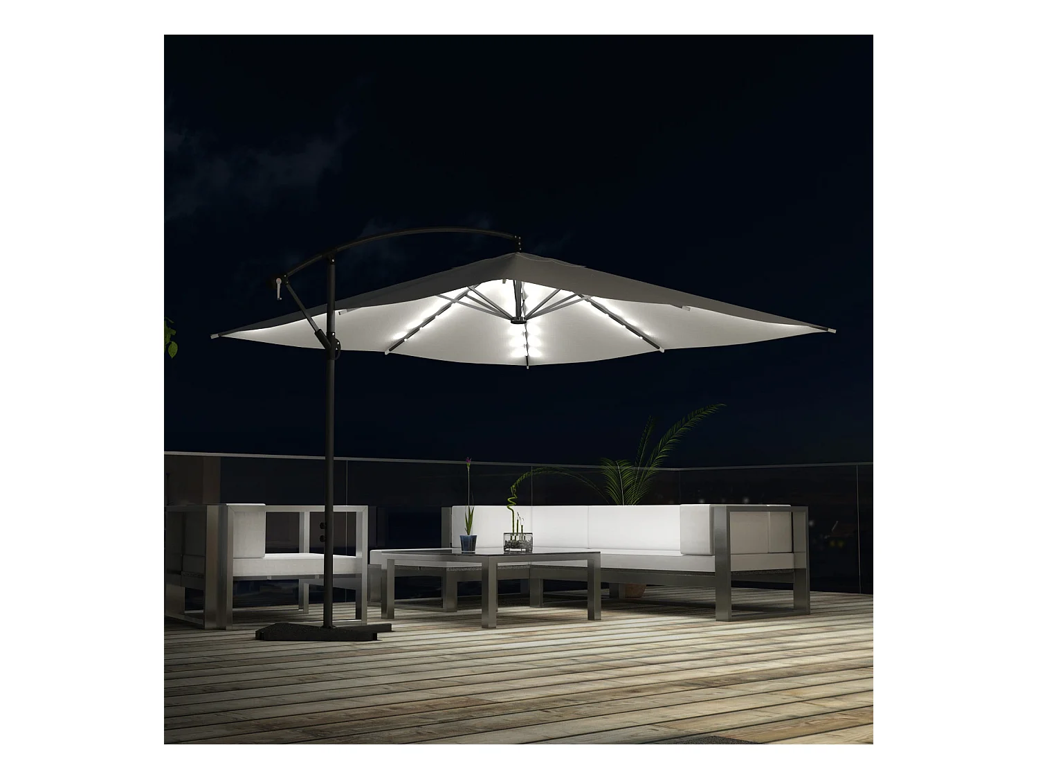 Solenzara Bulle écru : parasol LED déporté 3x3m SOLENZARA