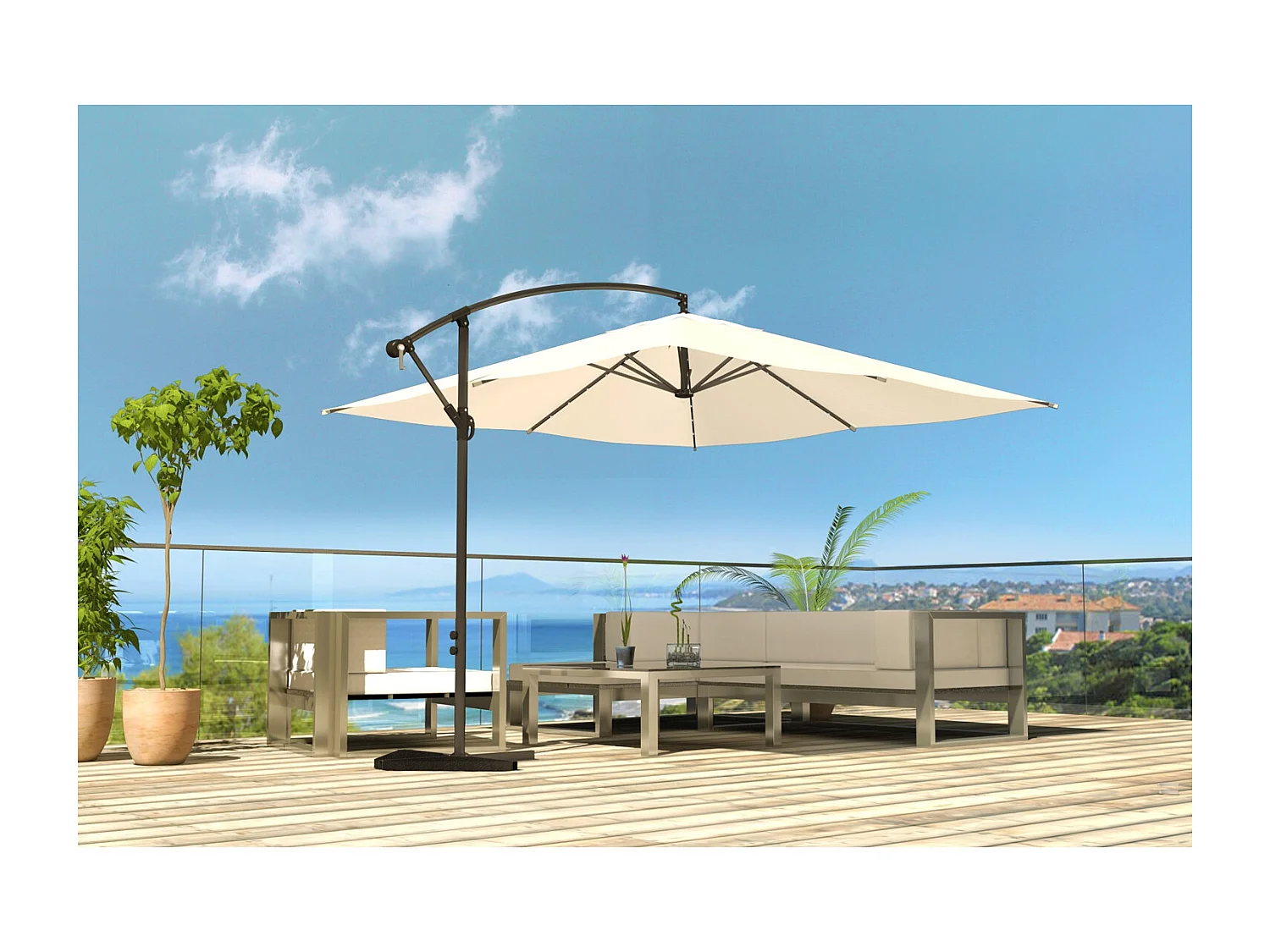 Solenzara Bulle écru : parasol LED déporté 3x3m SOLENZARA