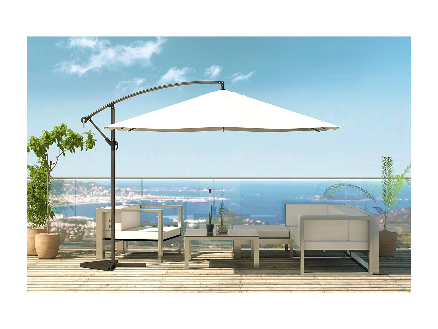 Solenzara Bulle écru : parasol LED déporté 3x3m SOLENZARA