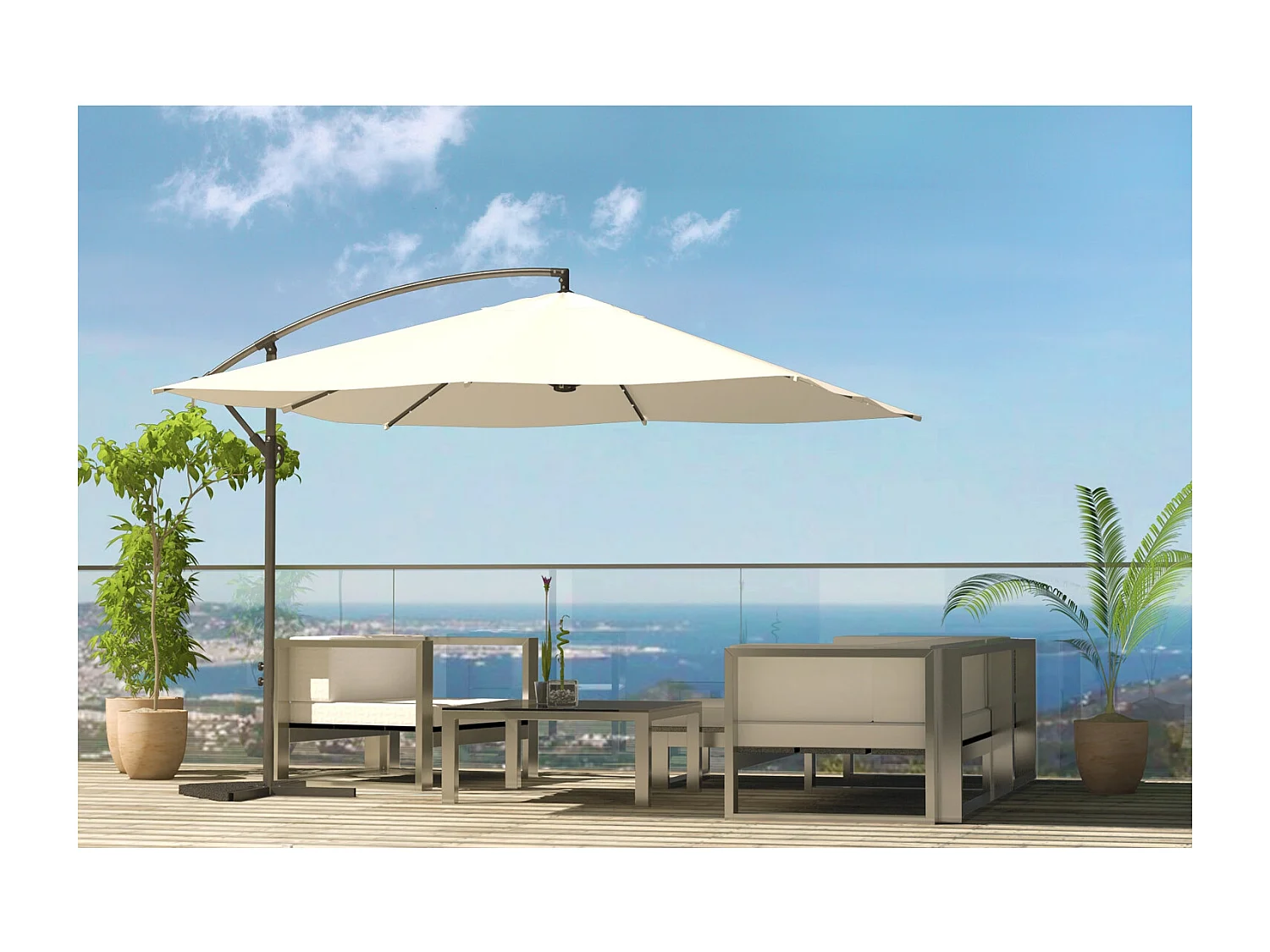 Solenzara Bulle écru : parasol LED déporté 3x3m SOLENZARA