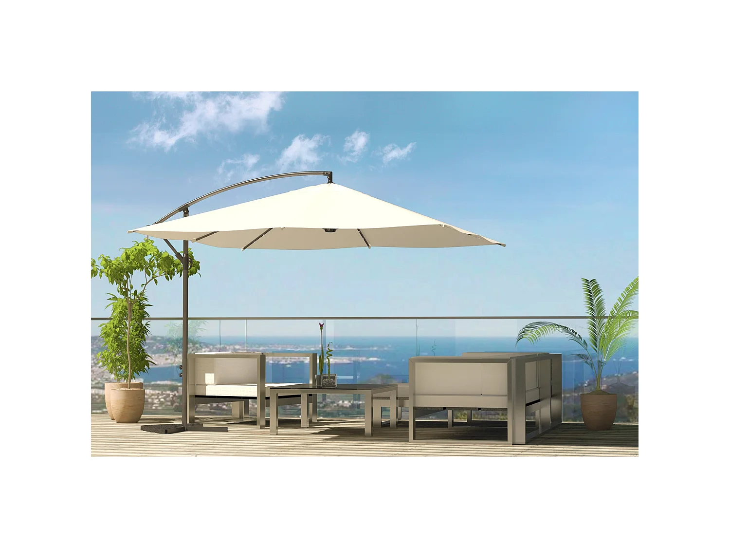 Parasol  ecru déporté carré 3 x 3 m led SOLENZARA