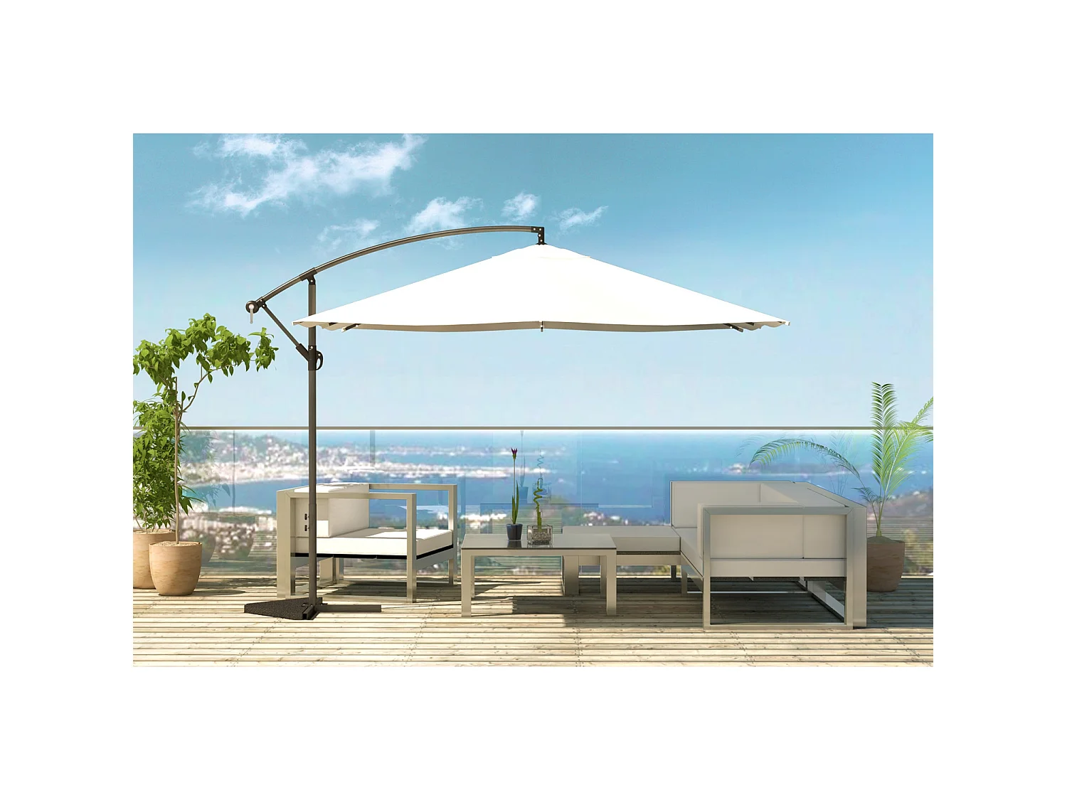 Parasol  ecru déporté carré 3 x 3 m led SOLENZARA