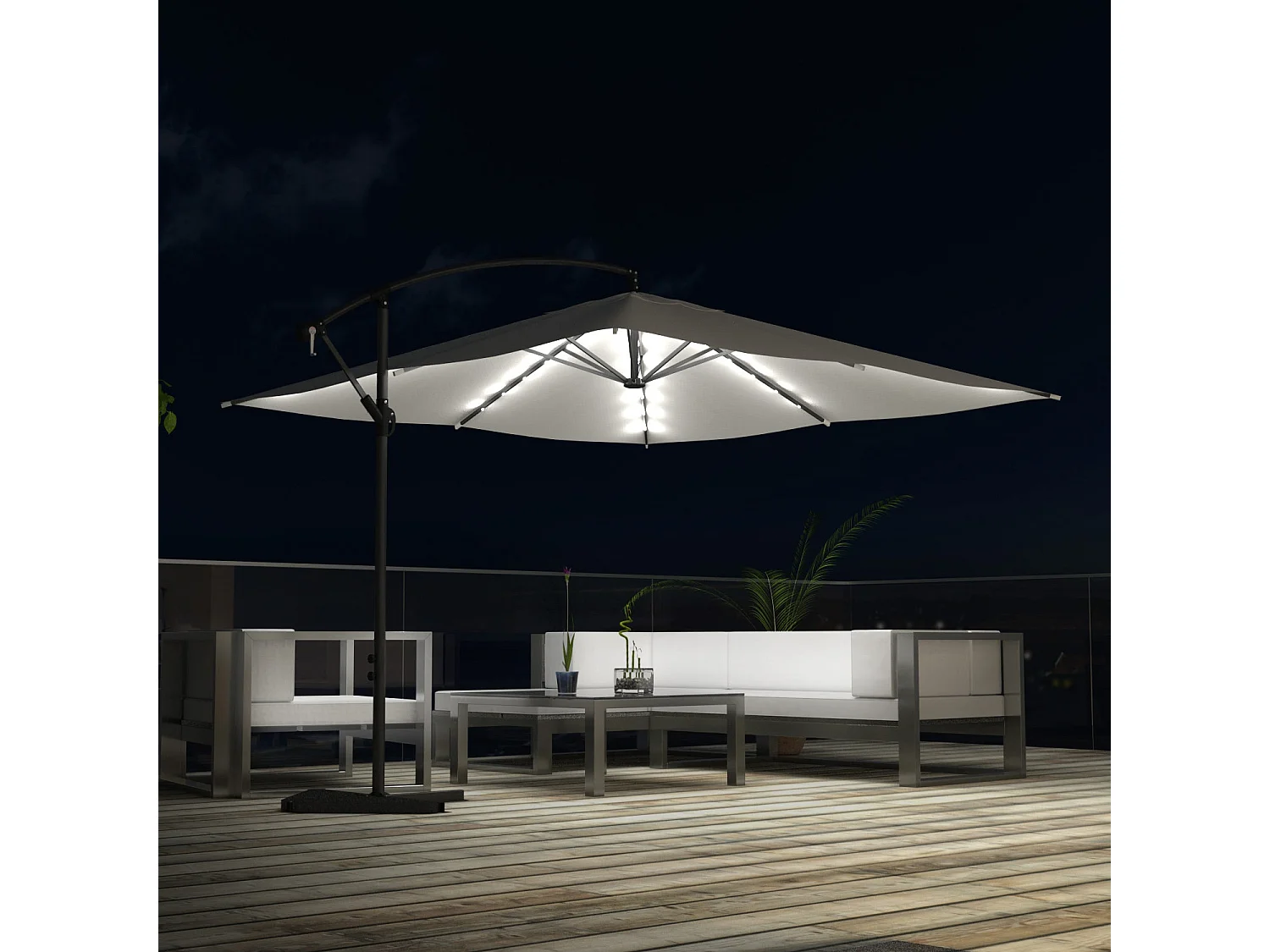 Parasol  ecru déporté carré 3 x 3 m led SOLENZARA