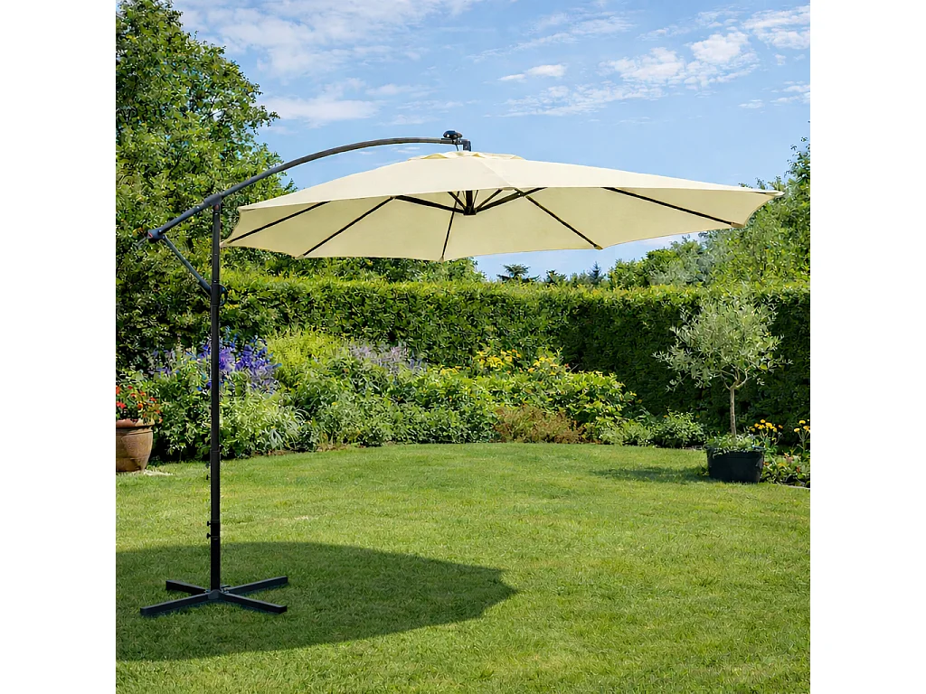 Parasol  ecru déporté carré 3 x 3 m led SOLENZARA