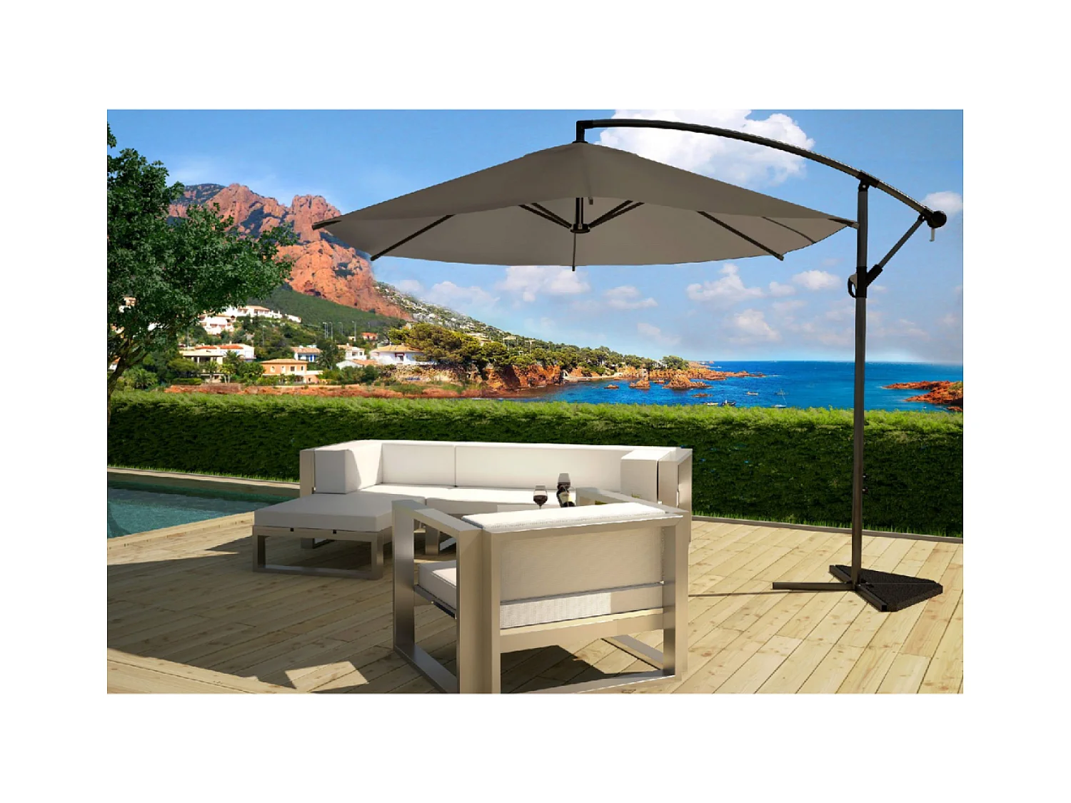 Ombrellone decentrato grigio Ø 3m PORTICCIO