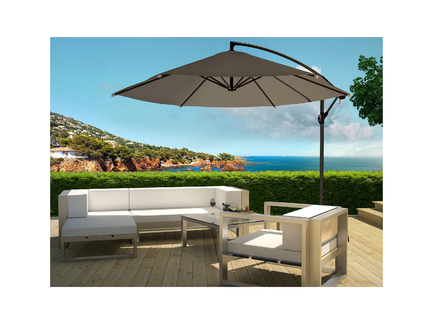 Parasol déporté diamètre 3m gris PORTICCIO