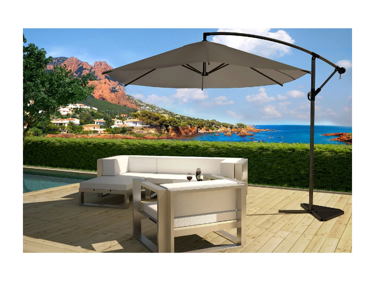 Verstelbare ronde zweefparasol grijs Ø300cm PORTICIO