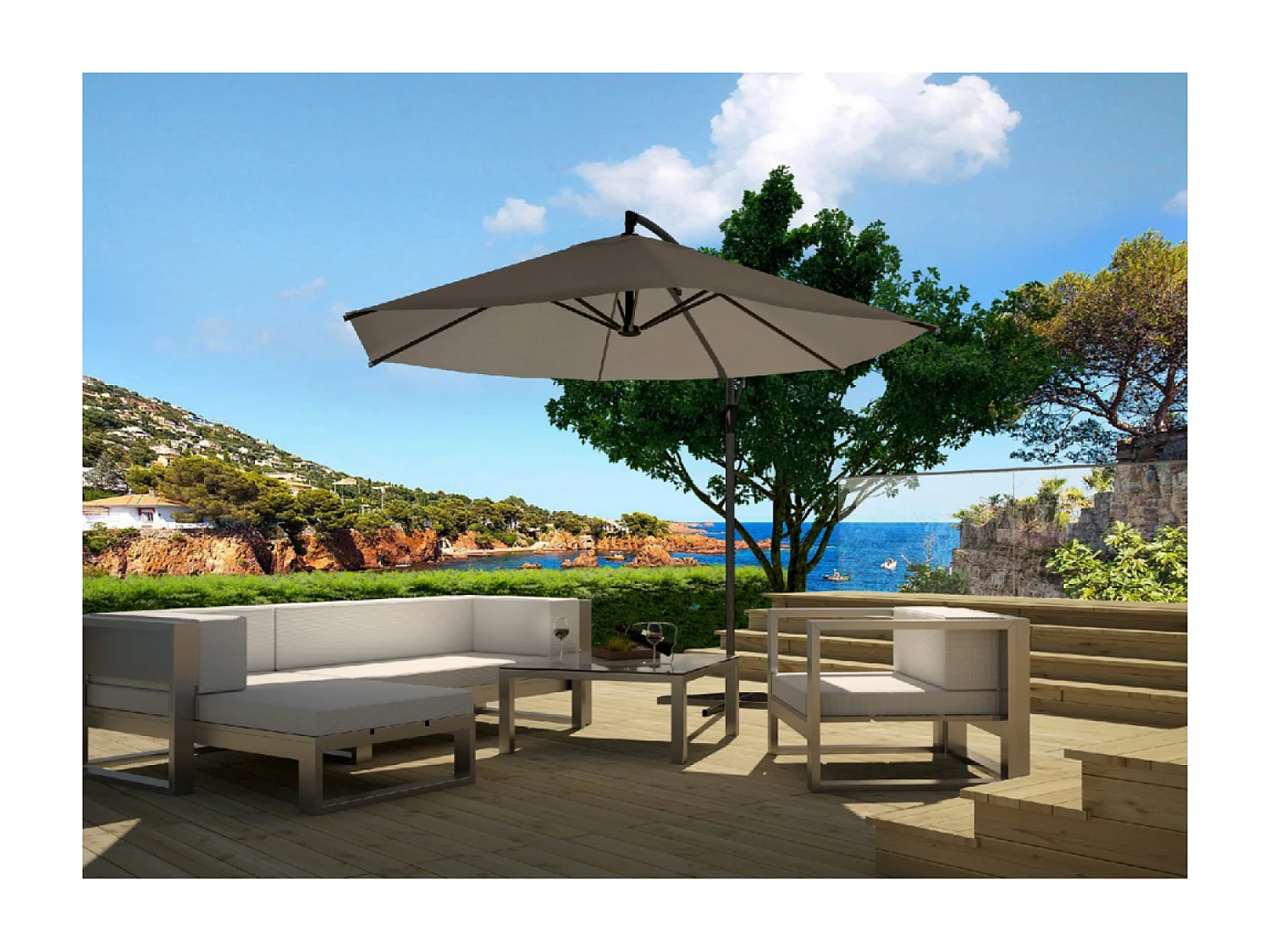 Verstelbare ronde zweefparasol grijs Ø300cm PORTICIO