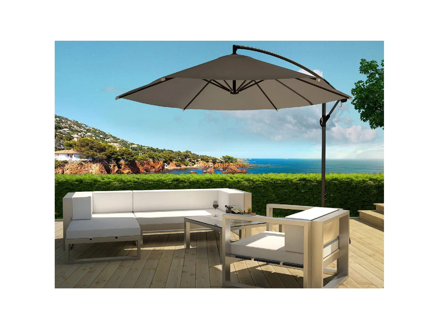 Parasol  gris déporté rond 3 x 3 m PORTICCIO
