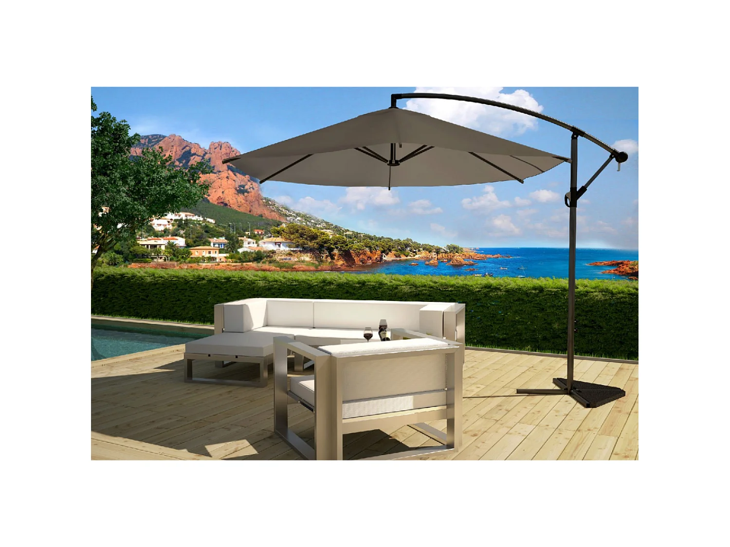 Parasol  gris déporté rond 3 x 3 m PORTICCIO