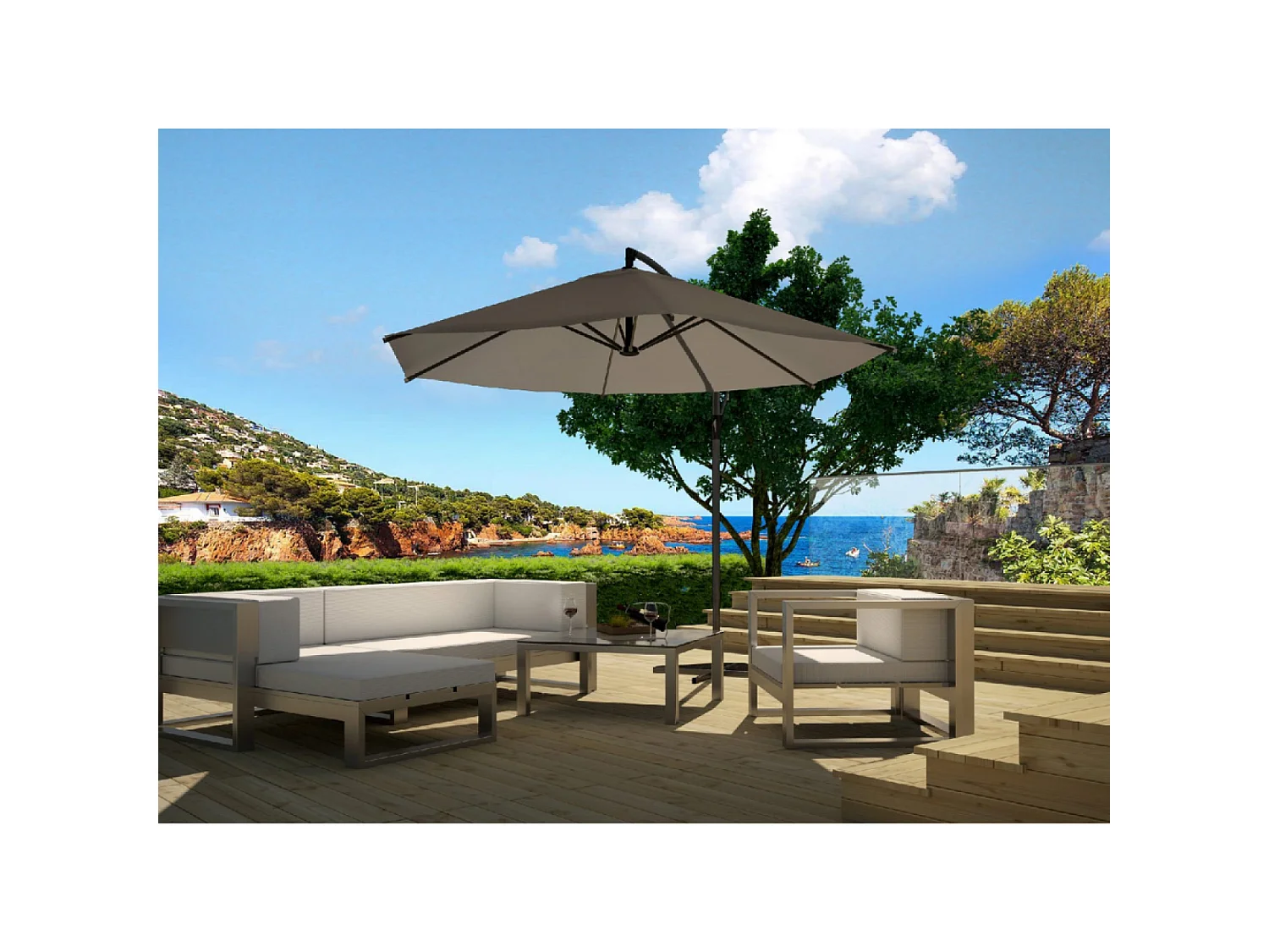 Parasol  gris déporté rond 3 x 3 m PORTICCIO