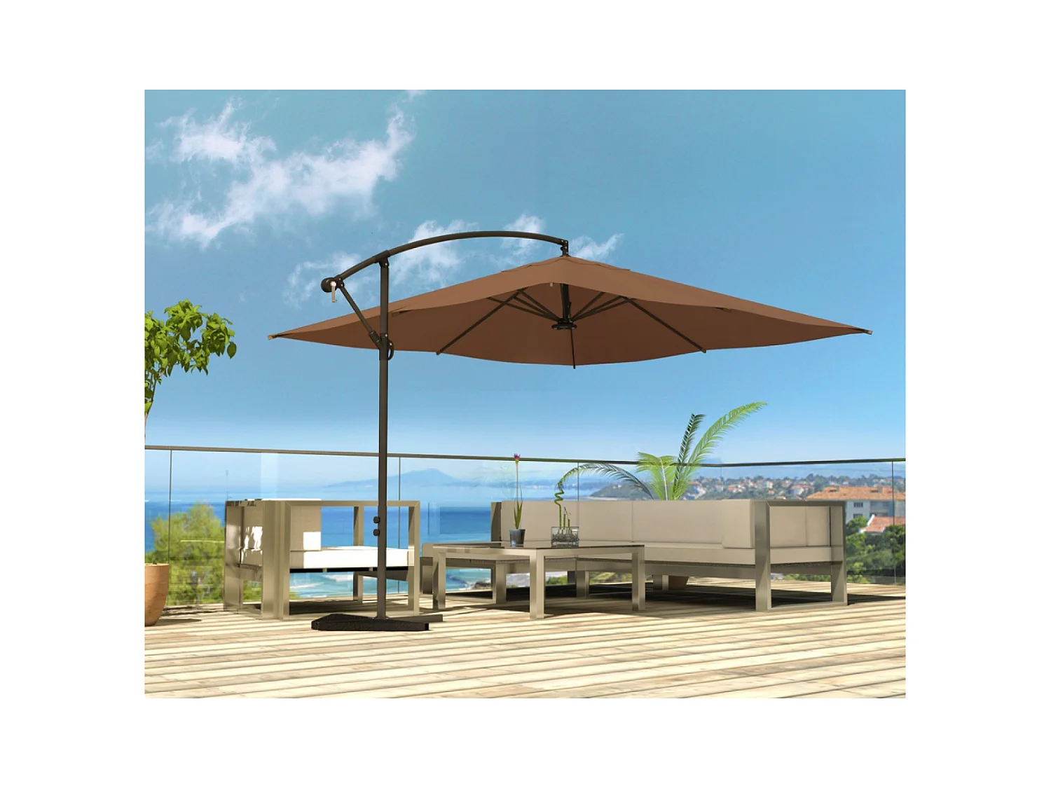 Versetzter LED-Quadrat-Sonnenschirm 3x3m Schokolade SOLENZARA