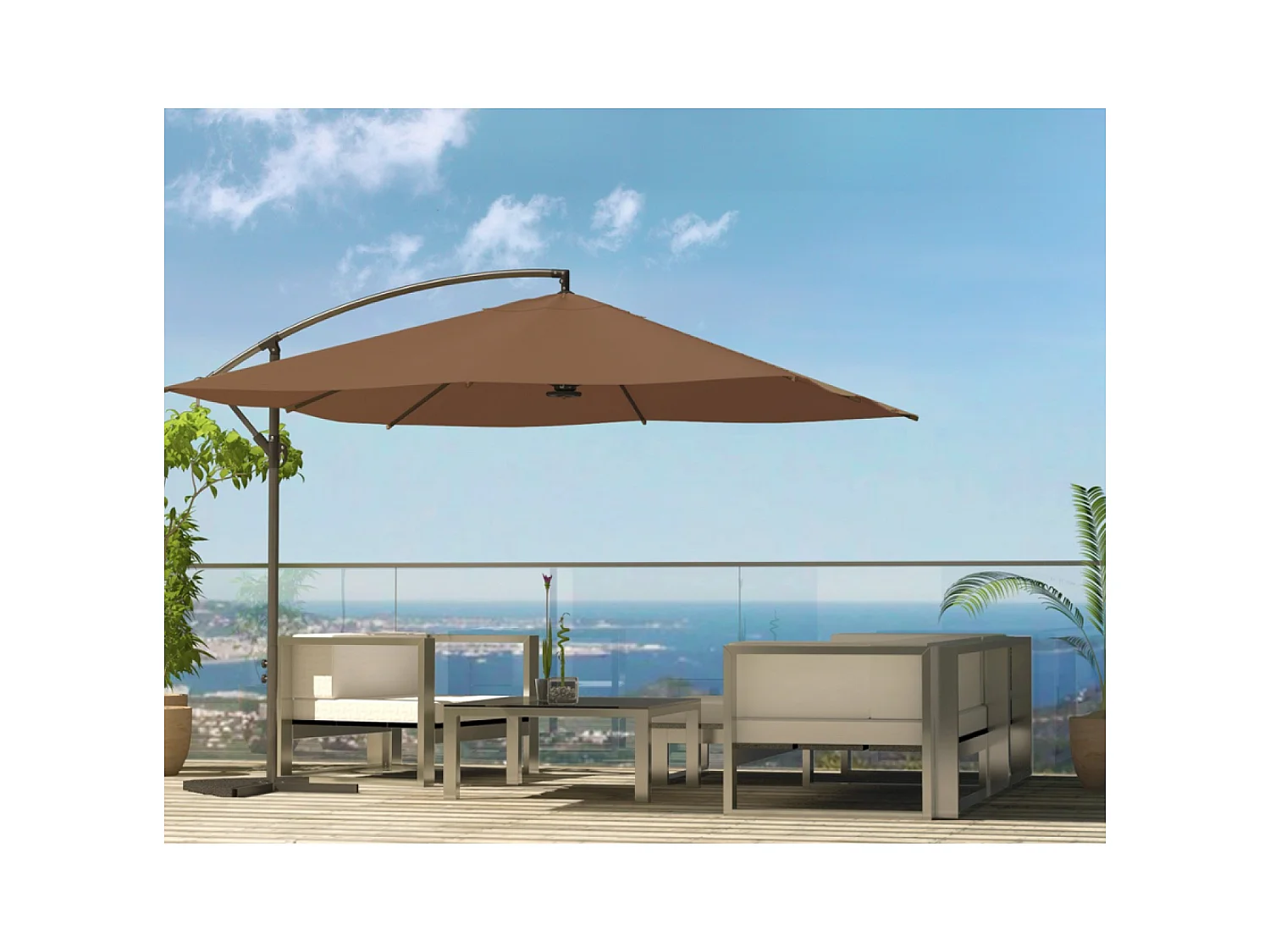 Versetzter LED-Quadrat-Sonnenschirm 3x3m Schokolade SOLENZARA