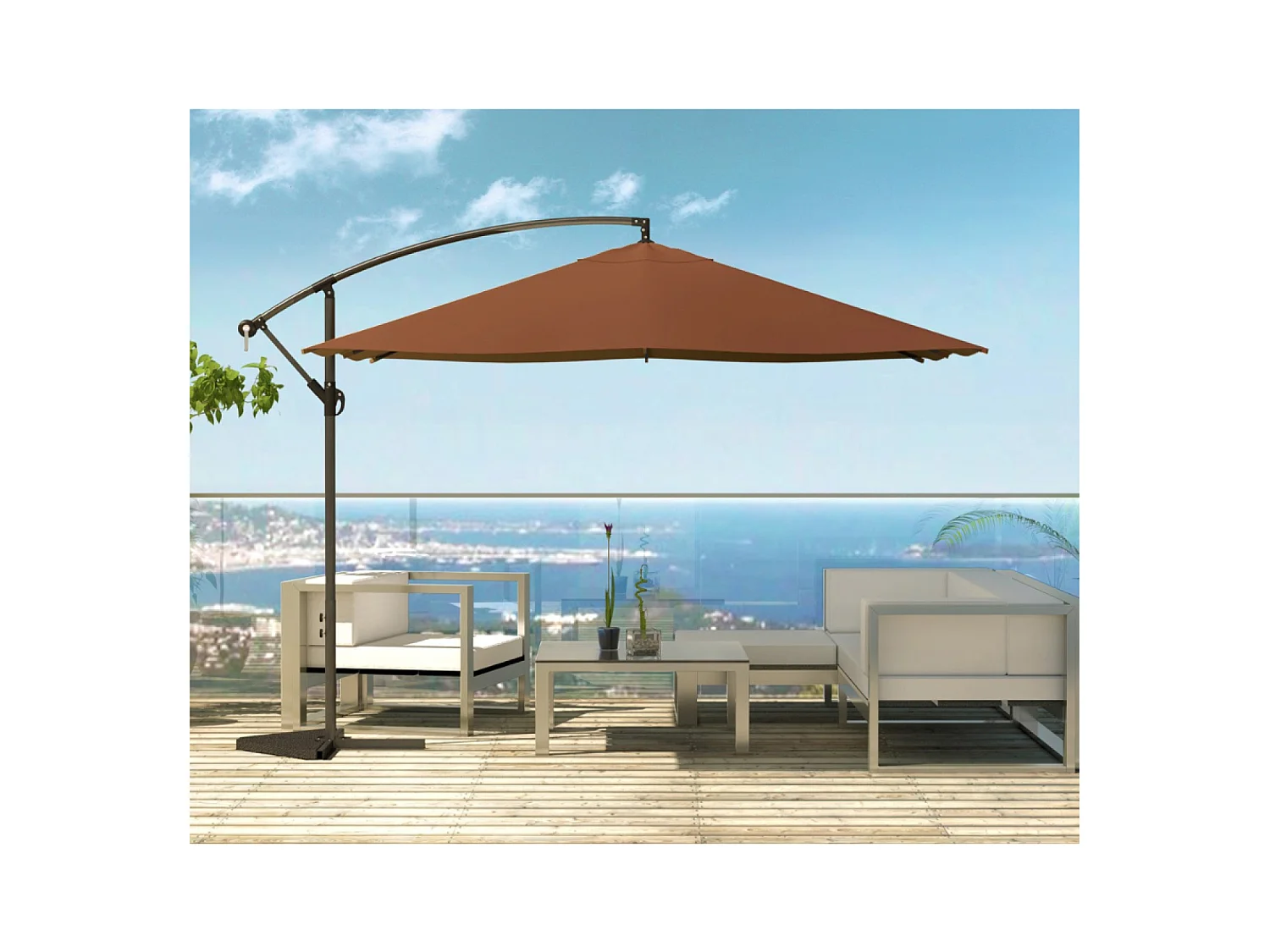 Versetzter LED-Quadrat-Sonnenschirm 3x3m Schokolade SOLENZARA