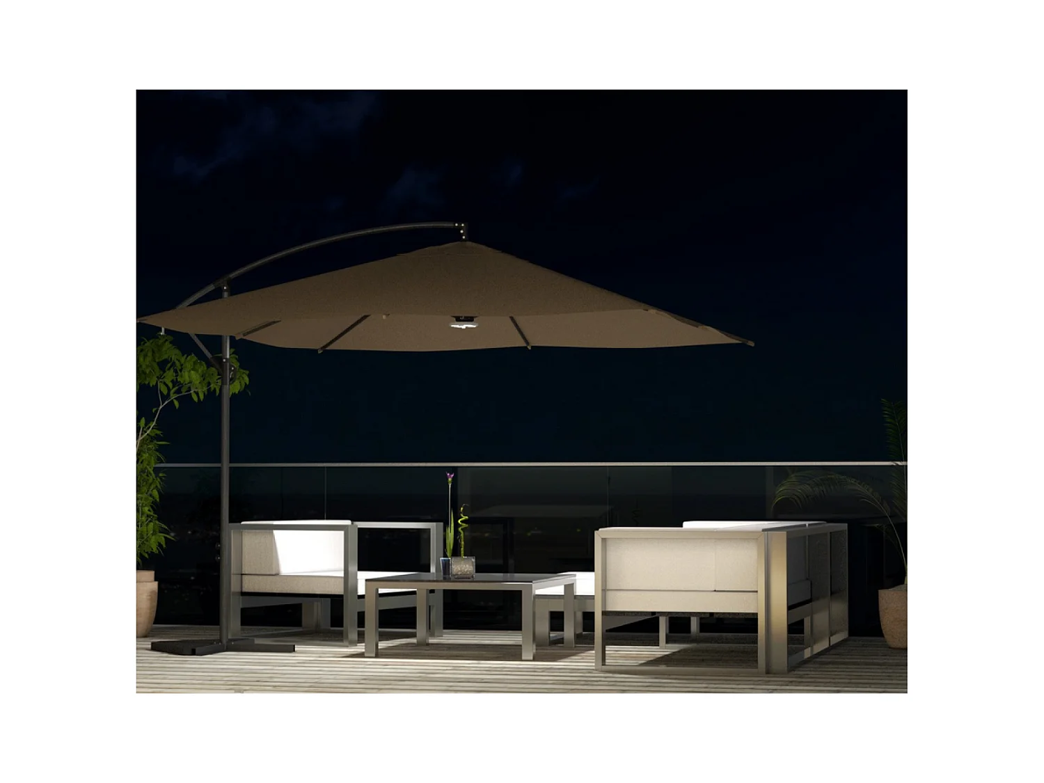 Versetzter LED-Quadrat-Sonnenschirm 3x3m Schokolade SOLENZARA