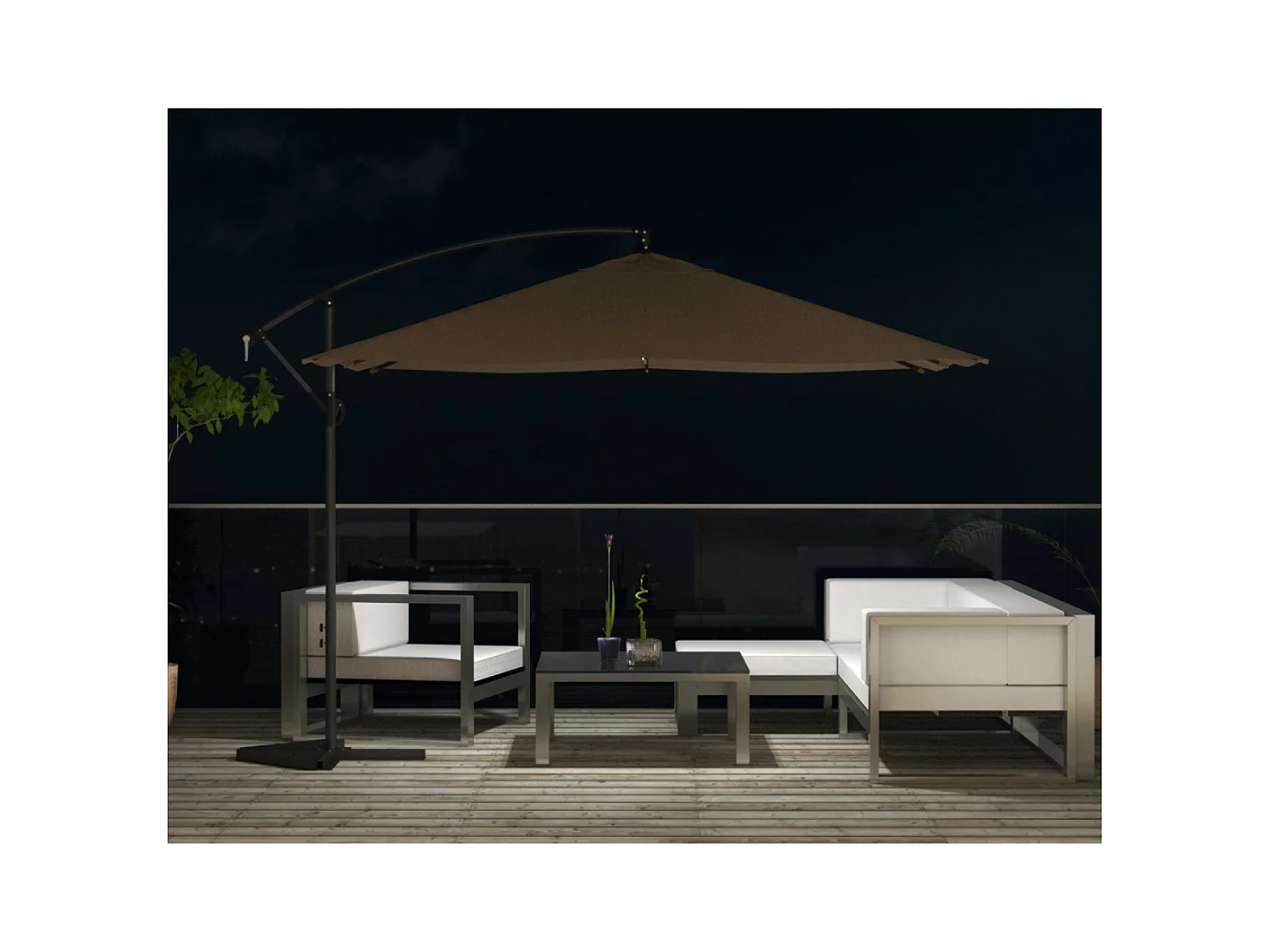 Versetzter LED-Quadrat-Sonnenschirm 3x3m Schokolade SOLENZARA