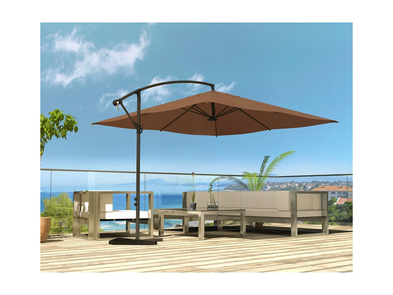 Ombrellone decentrato con LED cioccolato 3 x 3 m SOLENZARA