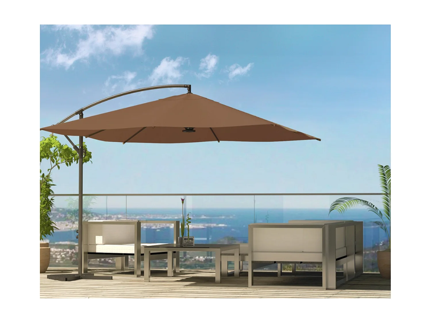 Ombrellone decentrato con LED cioccolato 3 x 3 m SOLENZARA