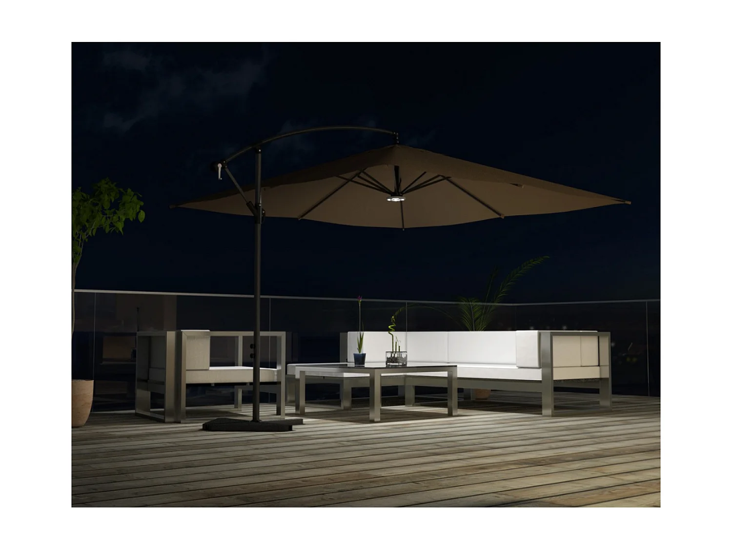 Ombrellone decentrato con LED cioccolato 3 x 3 m SOLENZARA