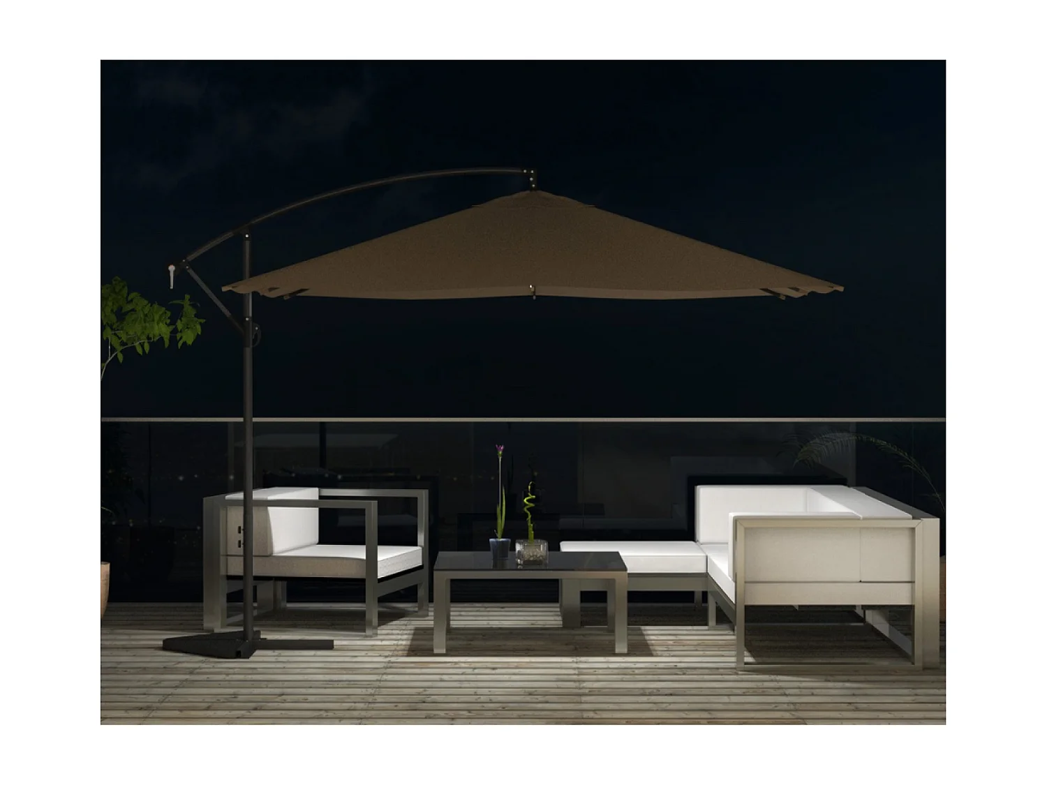 Ombrellone decentrato con LED cioccolato 3 x 3 m SOLENZARA