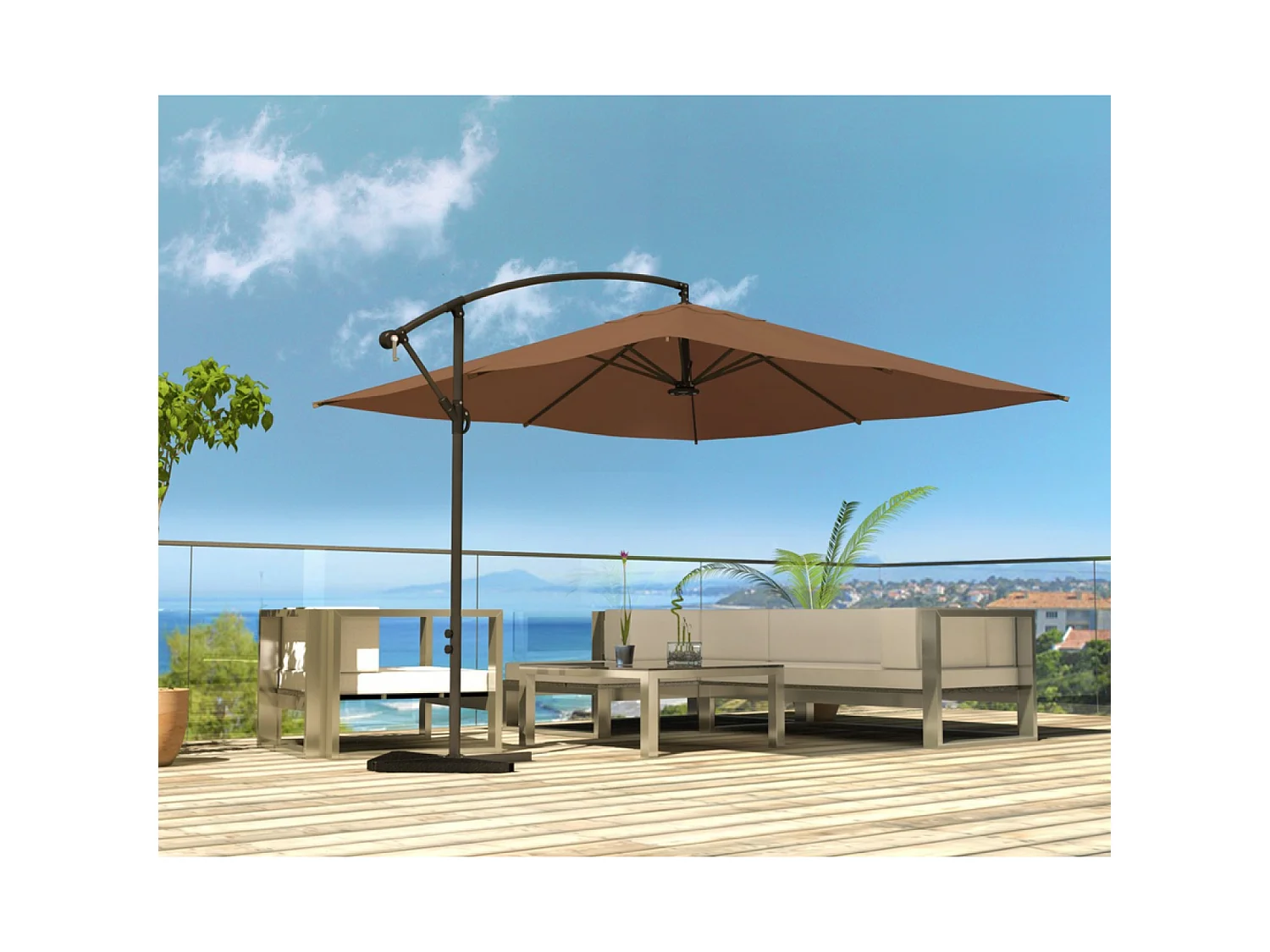 Parasol  marron déporté carré 3 x 3 m led SOLENZARA