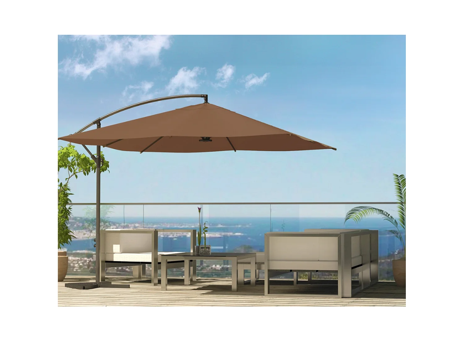 Parasol  marron déporté carré 3 x 3 m led SOLENZARA