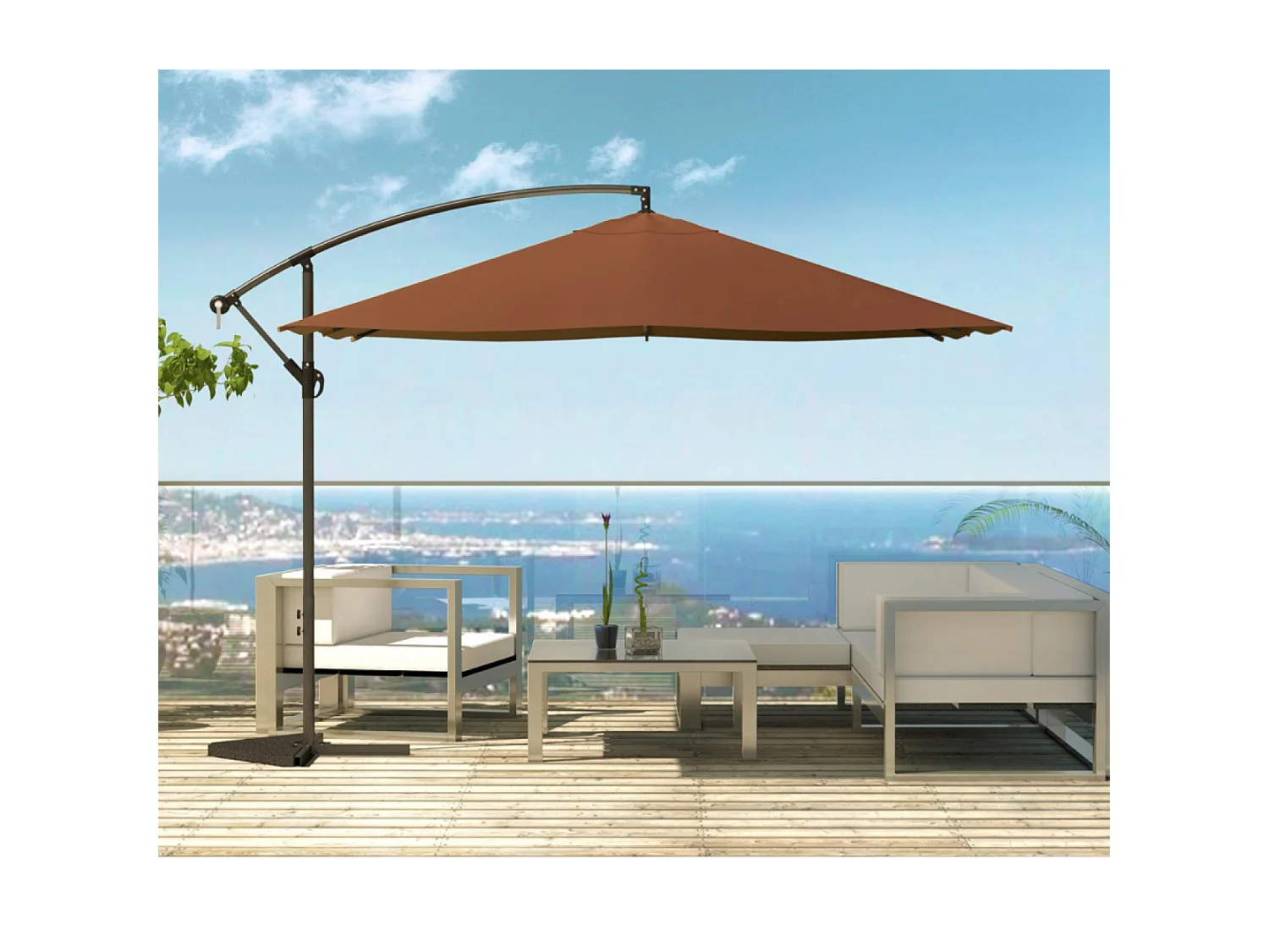 Parasol  marron déporté carré 3 x 3 m led SOLENZARA