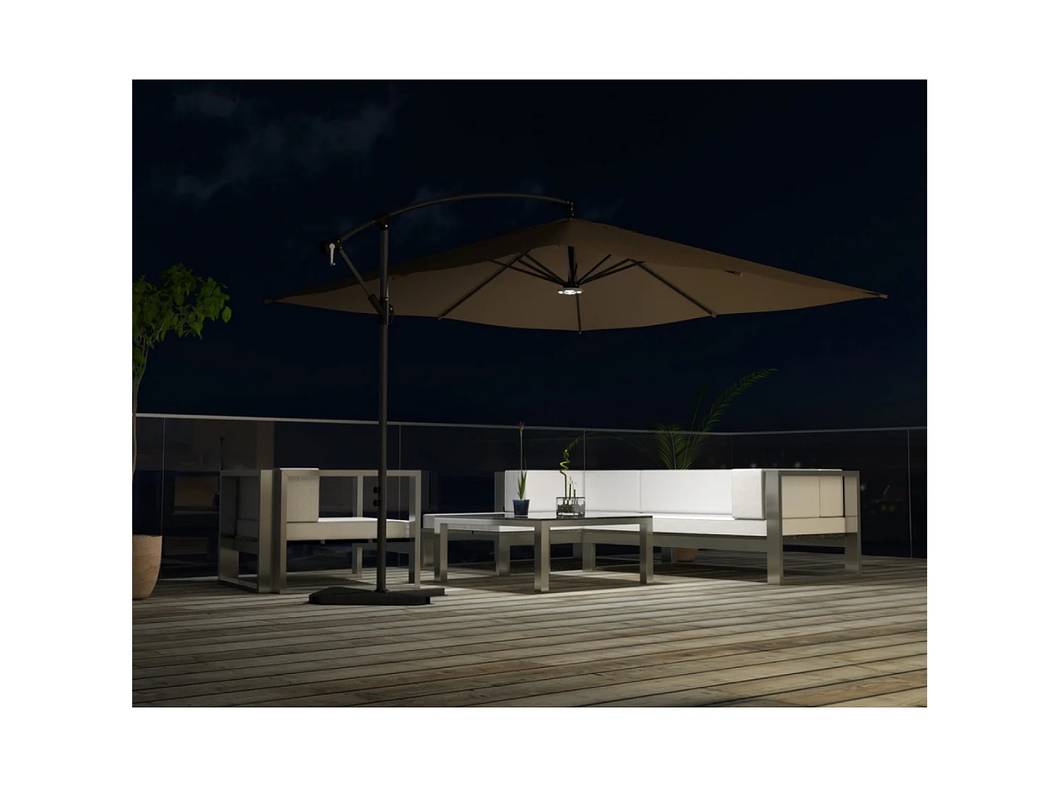 Parasol  marron déporté carré 3 x 3 m led SOLENZARA