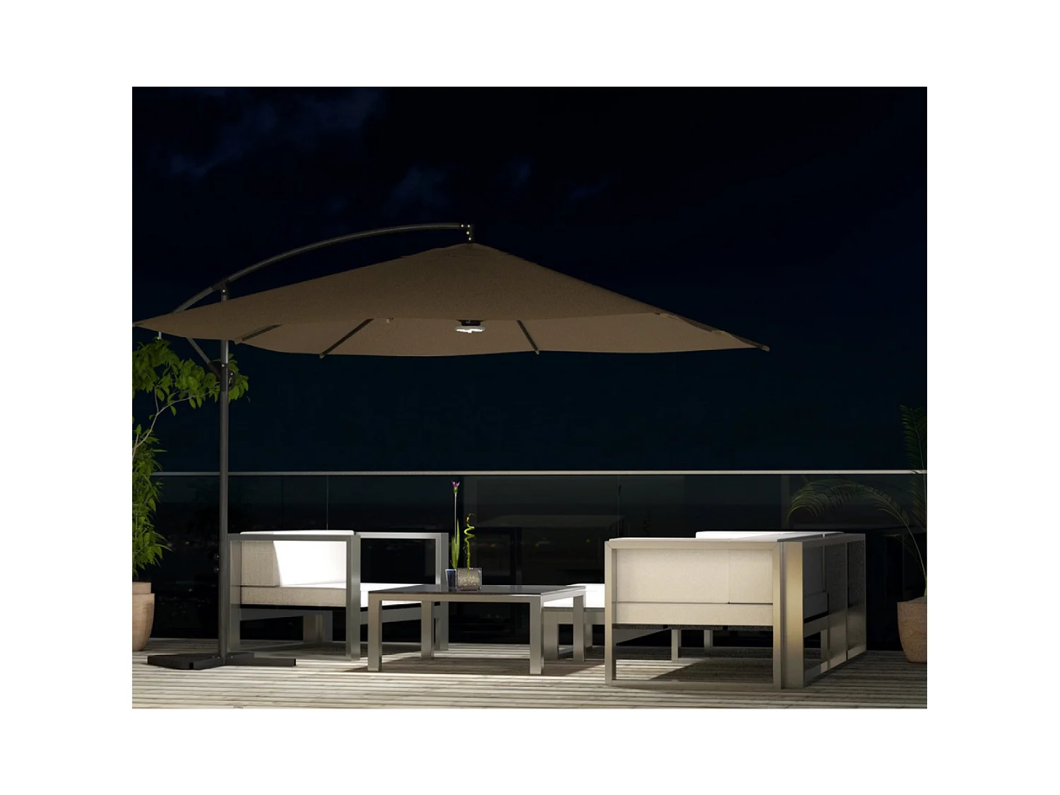 Parasol  marron déporté carré 3 x 3 m led SOLENZARA
