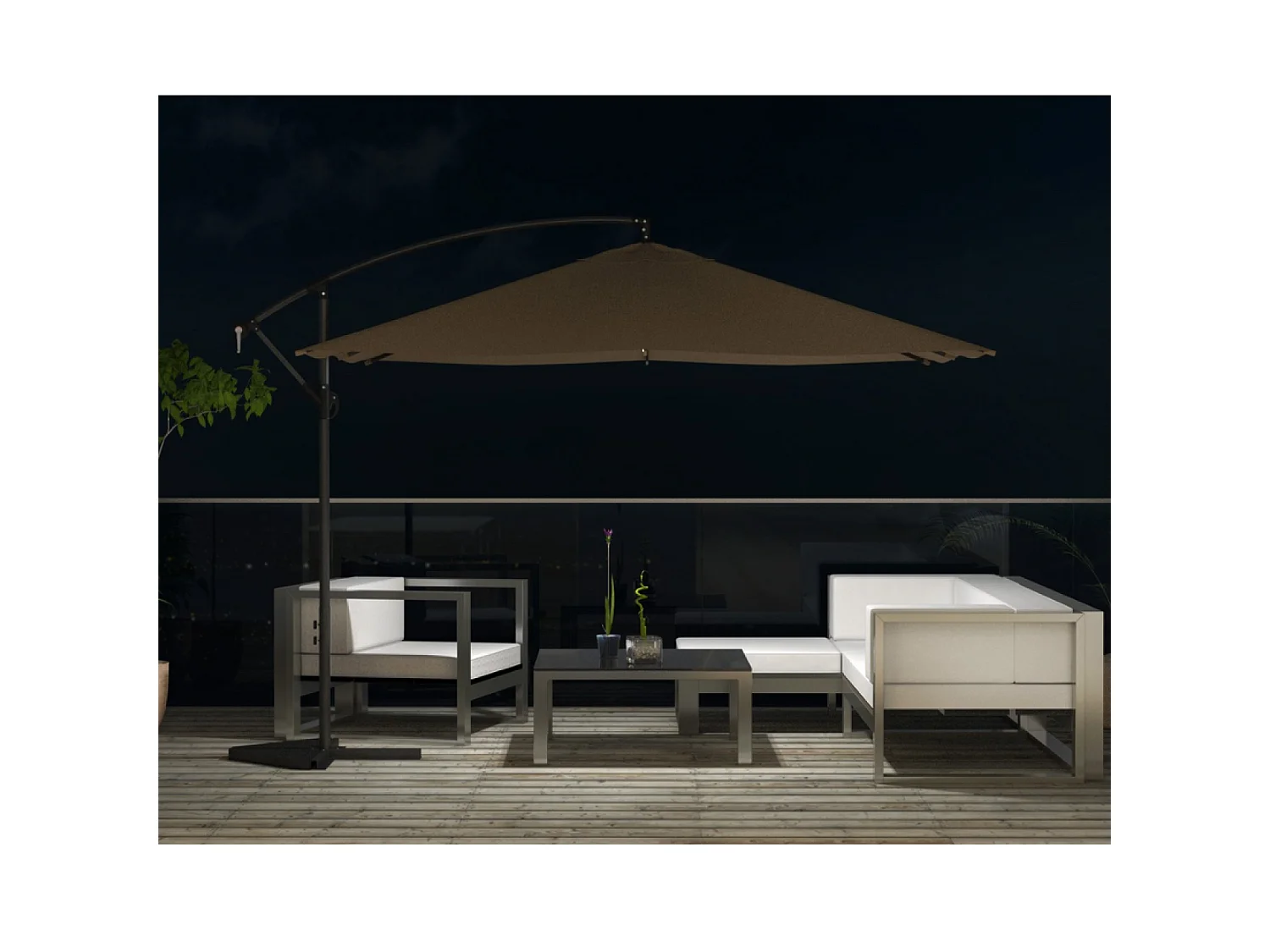 Parasol  marron déporté carré 3 x 3 m led SOLENZARA