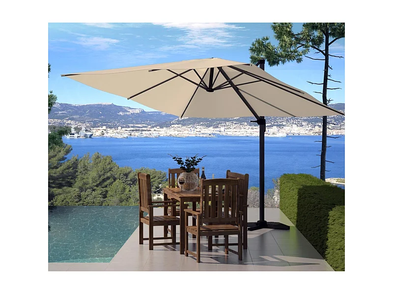 Verstelbare Vierkante Draaibare Zweefparasol 360° 3x3m Beige PALATINO