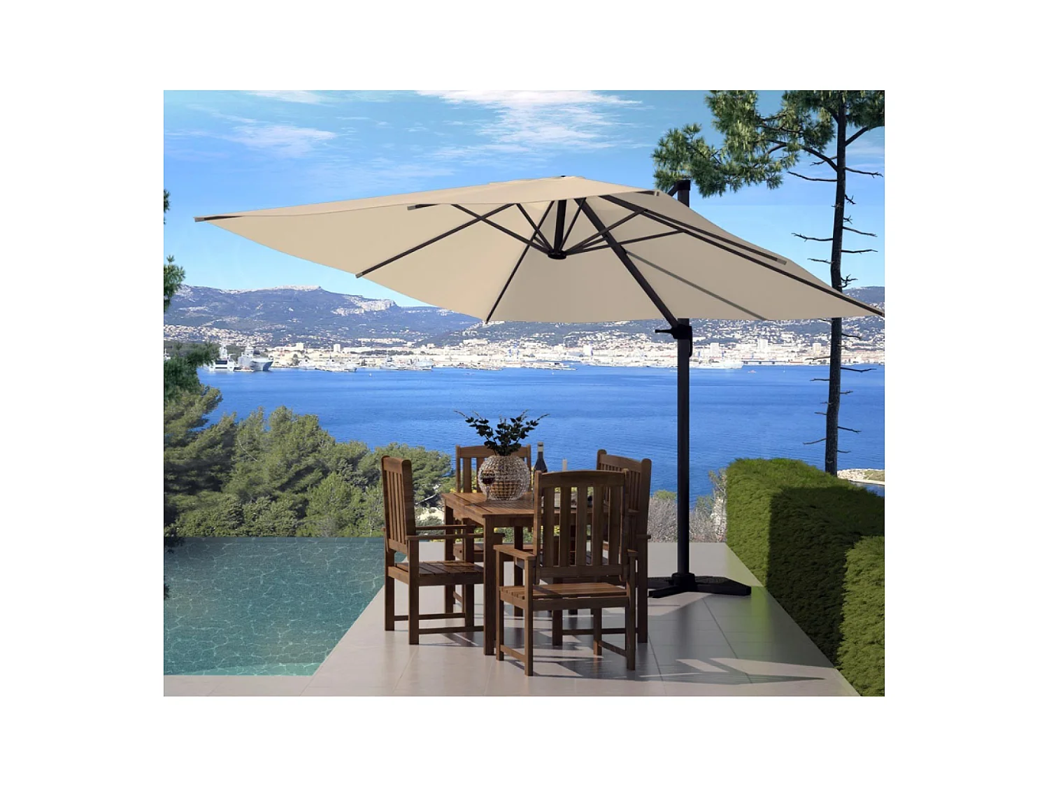 Parasol déporté et rotatif 3 x 3m écru PALATINO