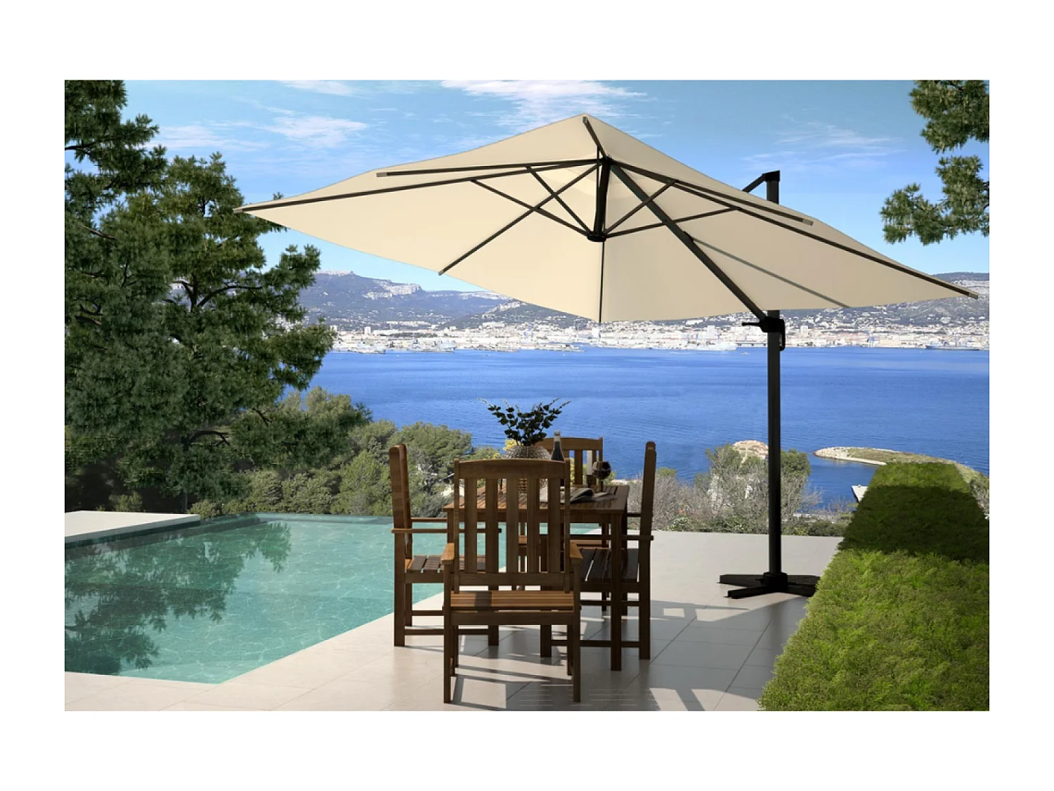 Verstelbare Vierkante Draaibare Zweefparasol 360° 3x3m Beige PALATINO