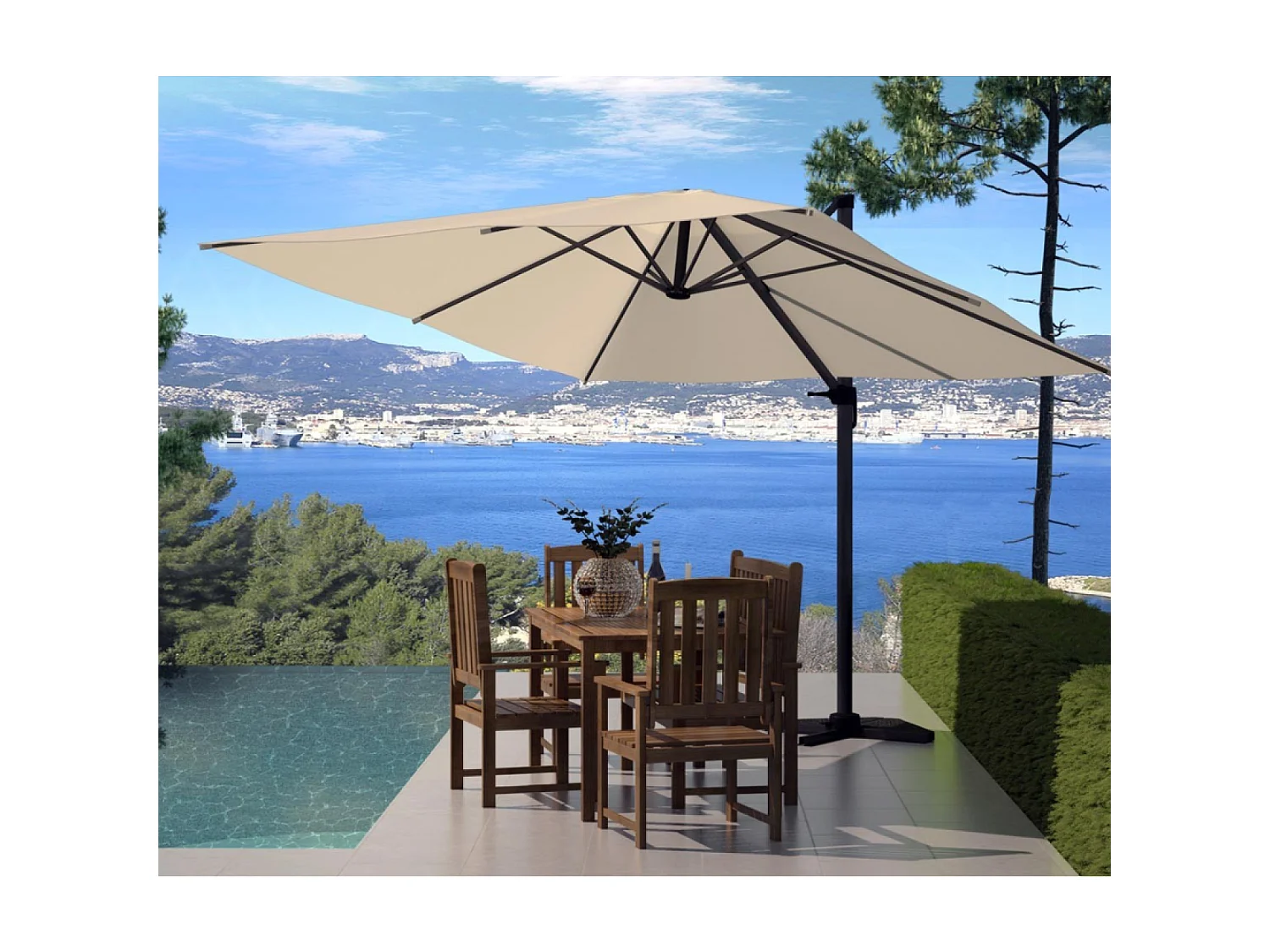 Parasol  écru déporté carré 3 x 3 m rotatif à 360 PALATINO