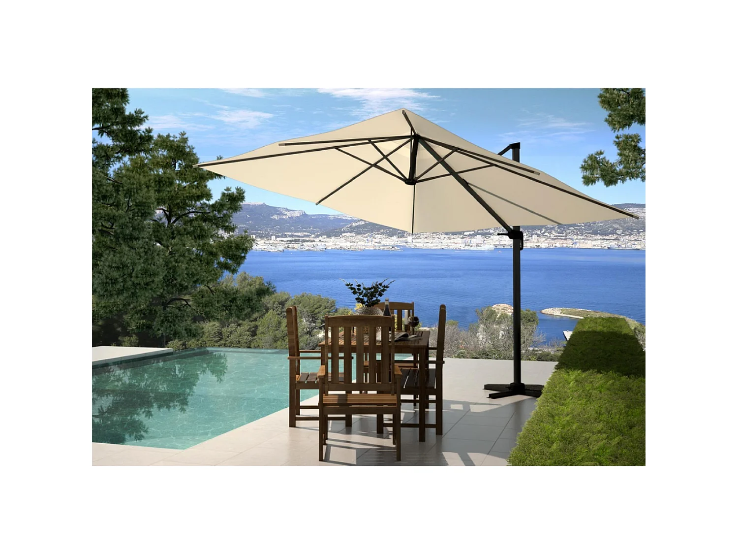 Parasol  écru déporté carré 3 x 3 m rotatif à 360 PALATINO