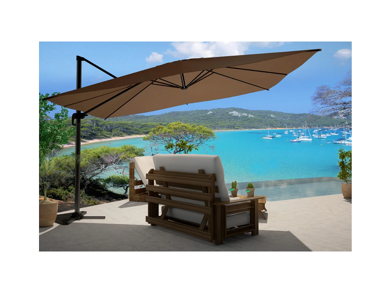 Parasol déporté et rotatif 3 x 4 m chocolat CESARE