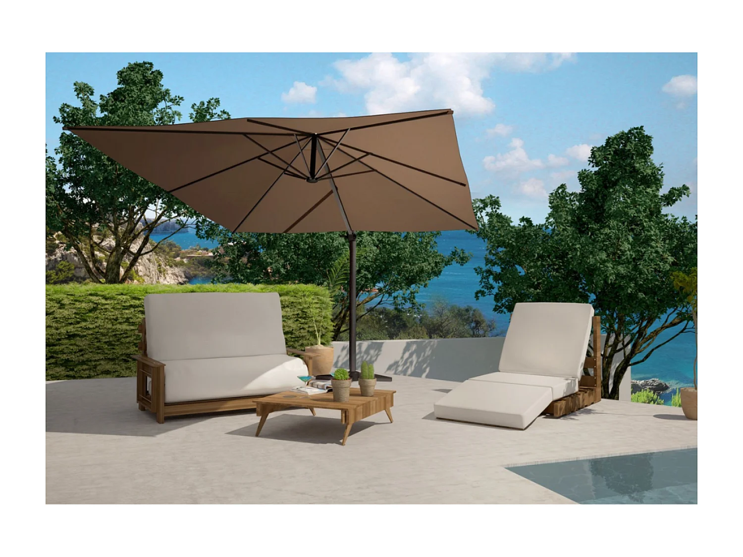 Parasol déporté et rotatif 3 x 4 m chocolat CESARE