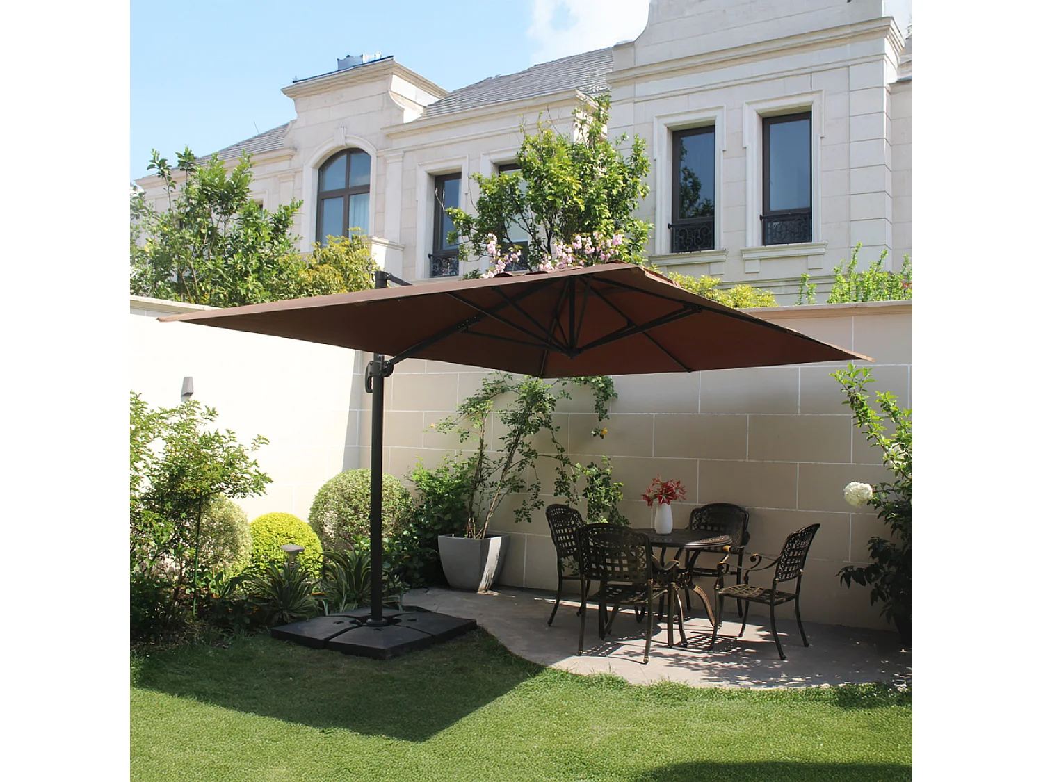 Verstelbare rechthoekige draaibare parasol 360° 3x4m chocolade CESARE