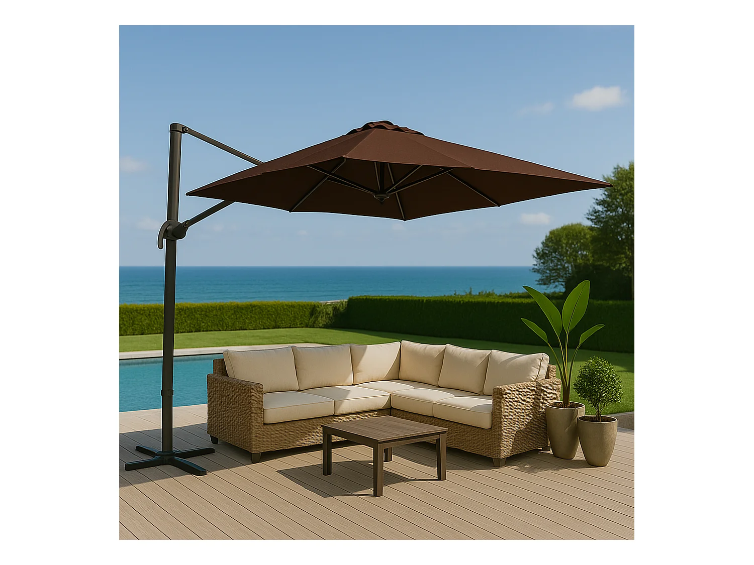 Parasol déporté et rotatif diamètre 3,5m chocolat CASTILLO