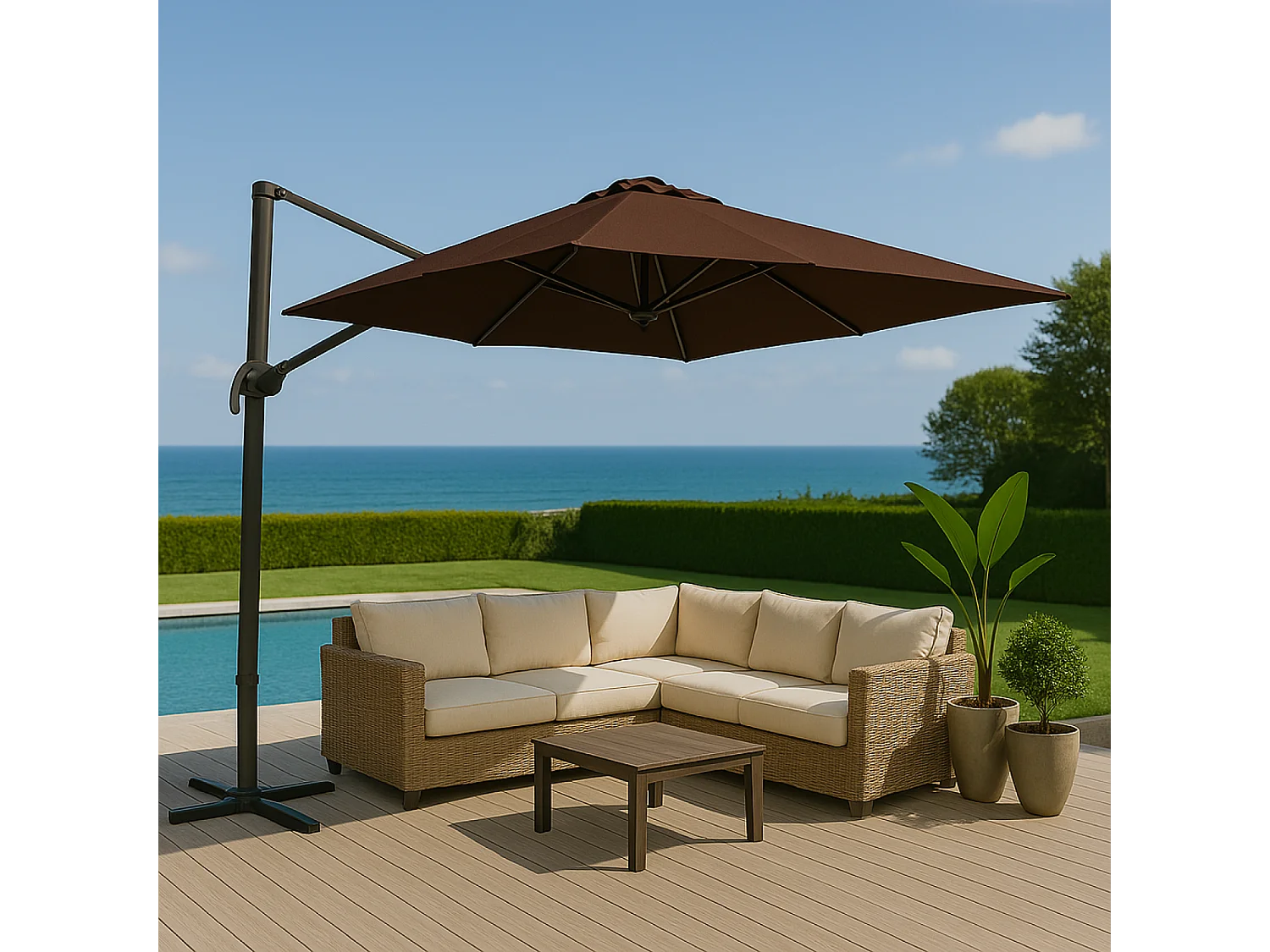 Ombrellone quadrato terracotta, 3 x 3 m SOLENZARA