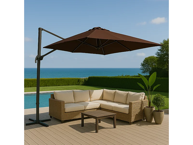 Ombrellone quadrato terracotta, 3 x 3 m SOLENZARA