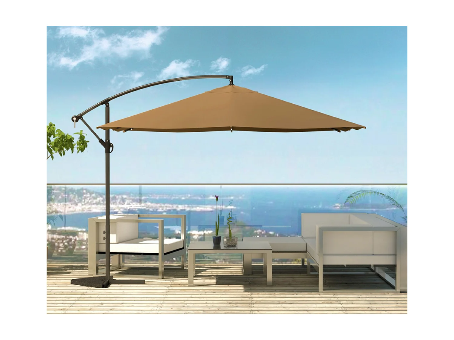 Parasol marron droit carré 3 x 3 m led SOLENZARA