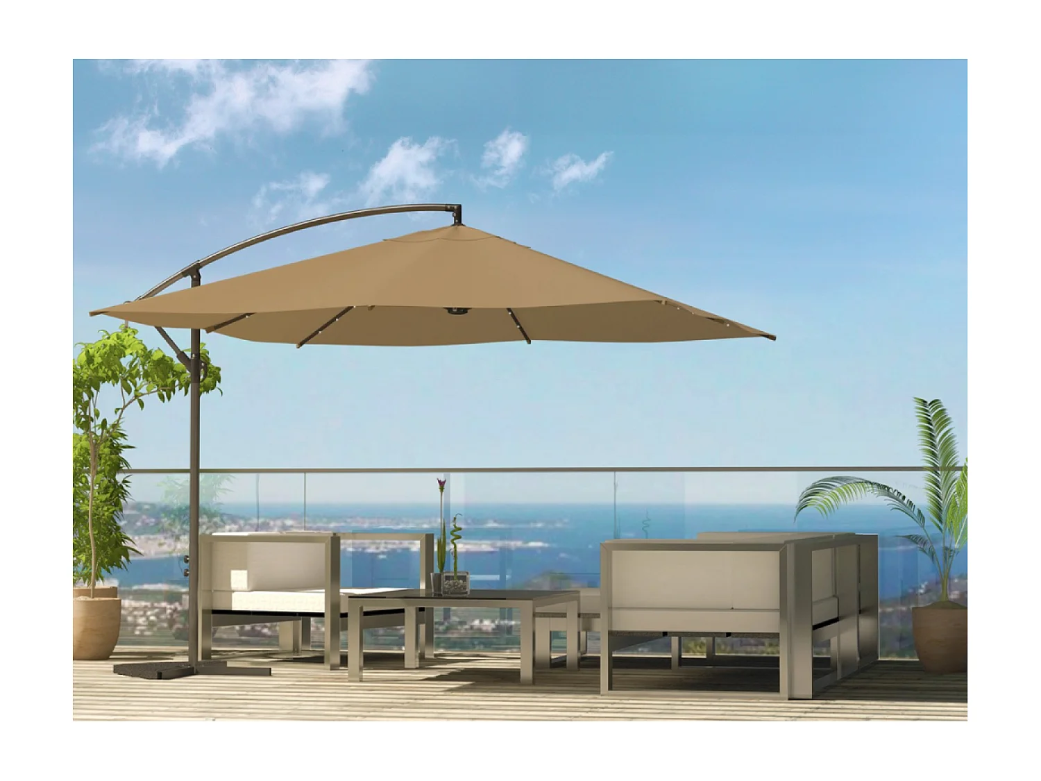 Parasol marron droit carré 3 x 3 m led SOLENZARA
